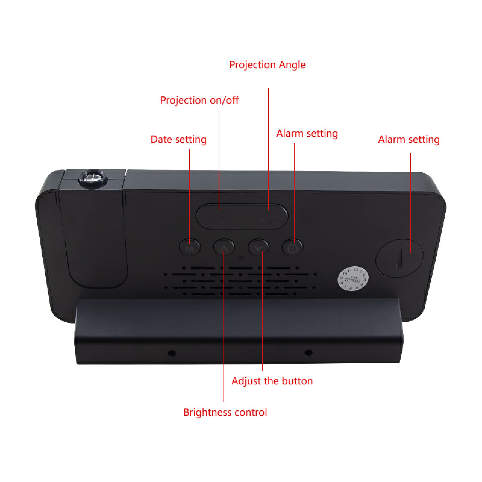 Función De Repetición De Proyección De 180 °, Reloj Despertador Inteligente, Radio FM, Alarma Digital LED, Reloj Electrónico De Escritorio, Reloj Despertador USB,Negro