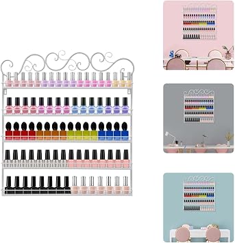 Wall Mounted Nail Polish Storage Racks, Wall Nail Polish Organizer, Wall Mounted Shelf, Multifunctional Salon/Beauty/Nail Shop Organizer HolderWhite