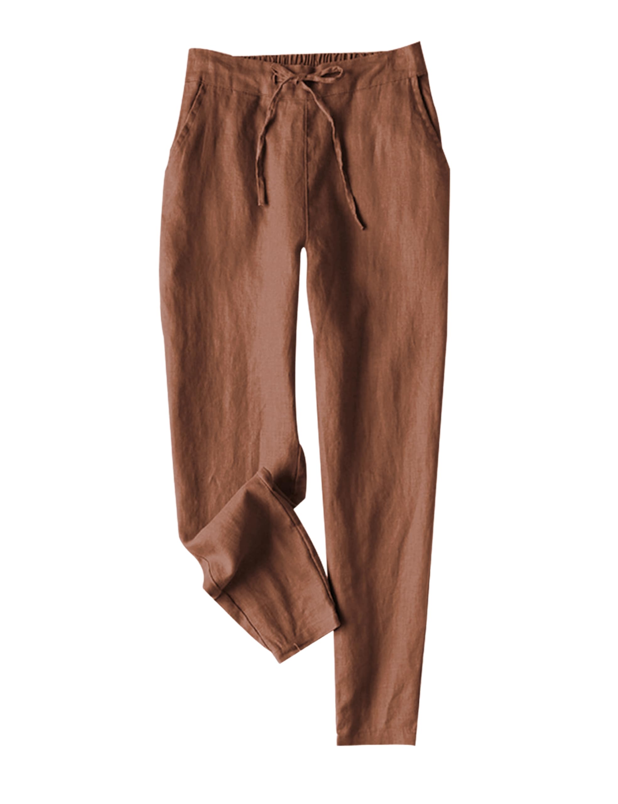Photo 1 of Tanming Linen Pants for Women Summer Casual High Waisted Drawstring White Beach Pant(Rust-M)