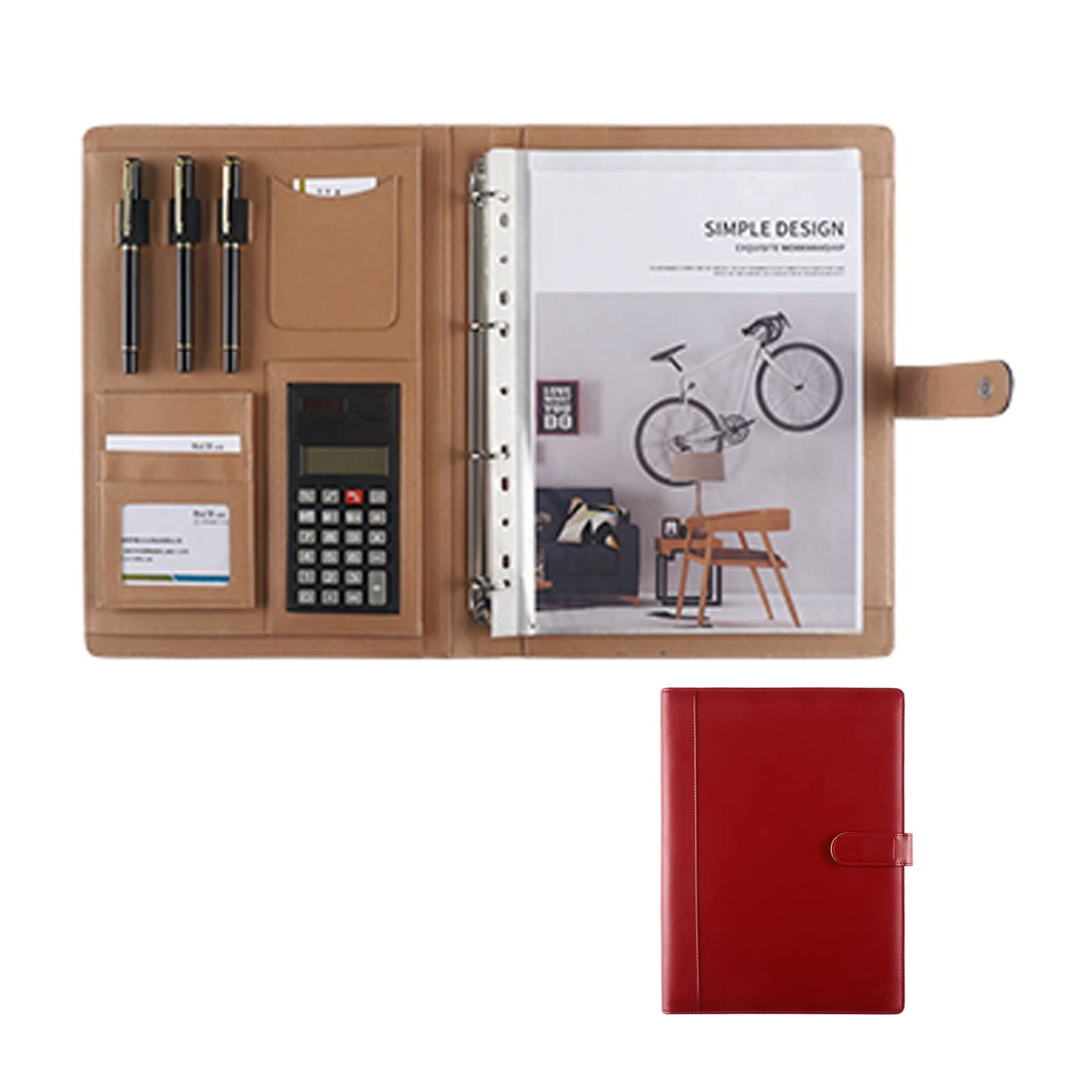 Zdejmujący się Ring Binder i Notepad, Organizer do segregatora A4, skórzany notes z kalkulatorem i 15 kieszonkami informacyjnymi, 13,2 x 10 cali, opakowanie 1 szt