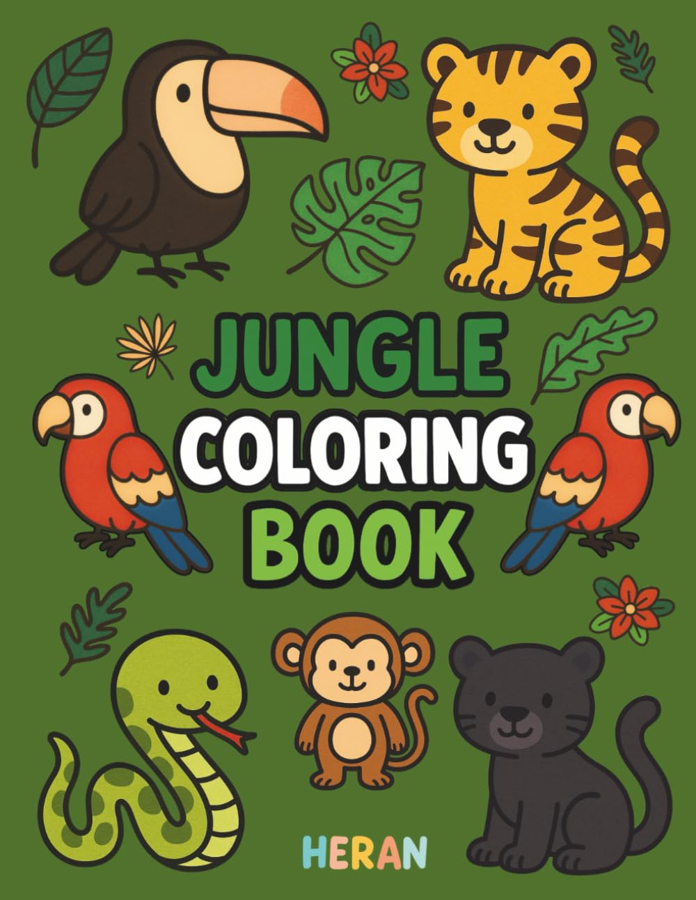 Jungle Coloring Book: Fun and easy jungle animals and tropical scenes to color for kids! (HERAN Coloring Books)