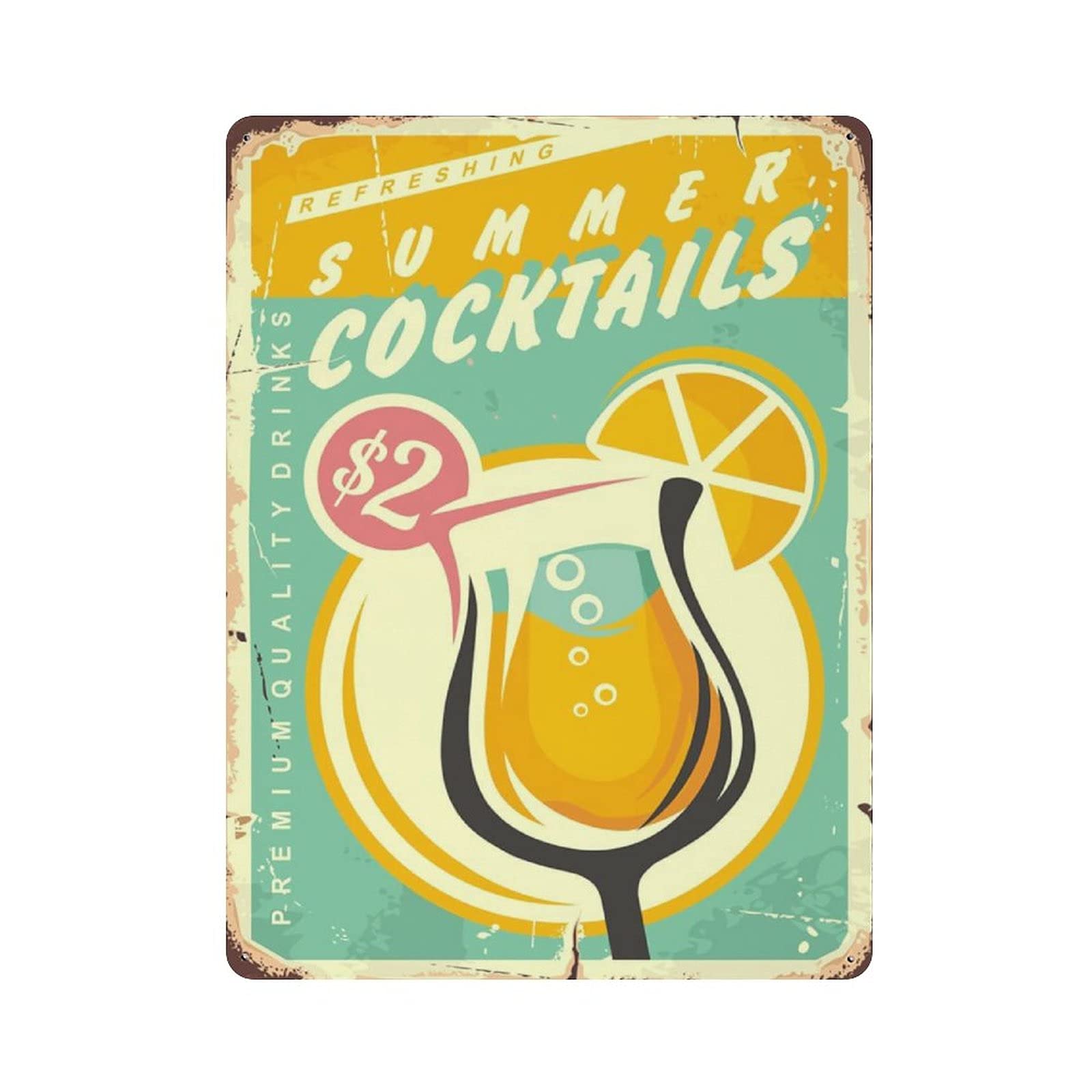rayprint Metal Tin Sign Summer Cocktails Vintage Tin Poster Metal Sign Wall Decoration Country Kitchen Home Garage Decor 16"x12"