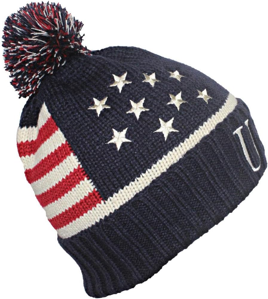American Flag Beanie Embroidered USA Centurion Font W/Pom Pom - Image 3
