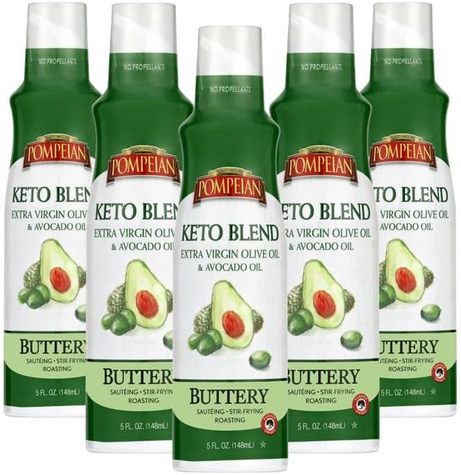 Pompeian Keto Extra Virgin Olive Oil & 100% Avocado Oil Cooking Spray, No Propellants, 5 Fl Oz, Pack of 6