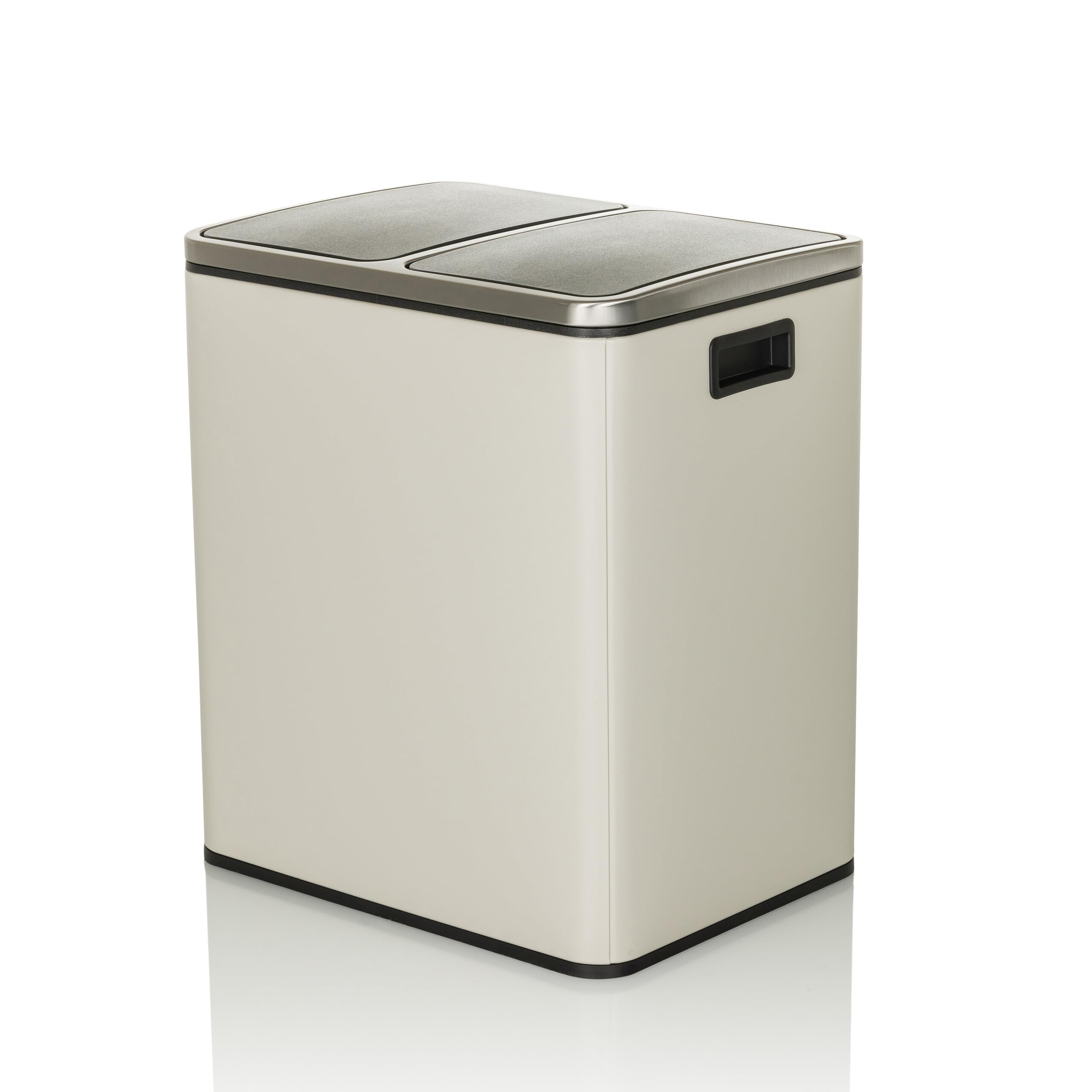 hjh OFFICE Cubo de basura 2x15L CLEAN IX Sistema de separación de residuos con 2 compartimentos, cubo de basura de pedal con cierre suave, metal beige