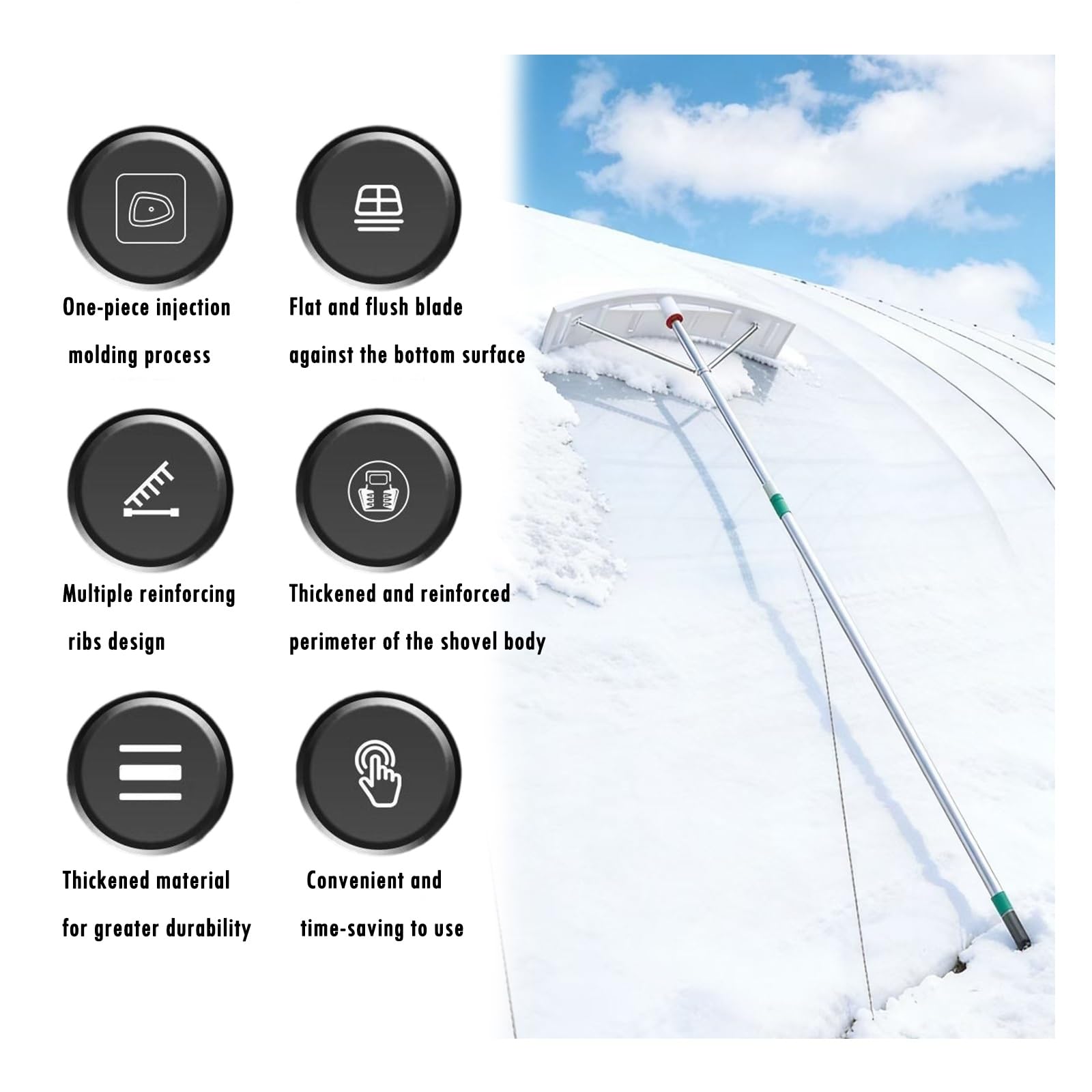 Râteau à neige léger en aluminium pour toits, poignée extensible, pelle à neige portable, pour panneaux solaires et vérandas, outil de retrait (3-6 m, raclette incurvée)