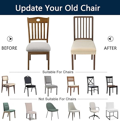 Miniatura 6 de YOPOIY Juego de 6 fundas de asiento para sillas de comedor de terciopelo elástico, fundas de asiento lavables con lazos, fundas de asiento suaves