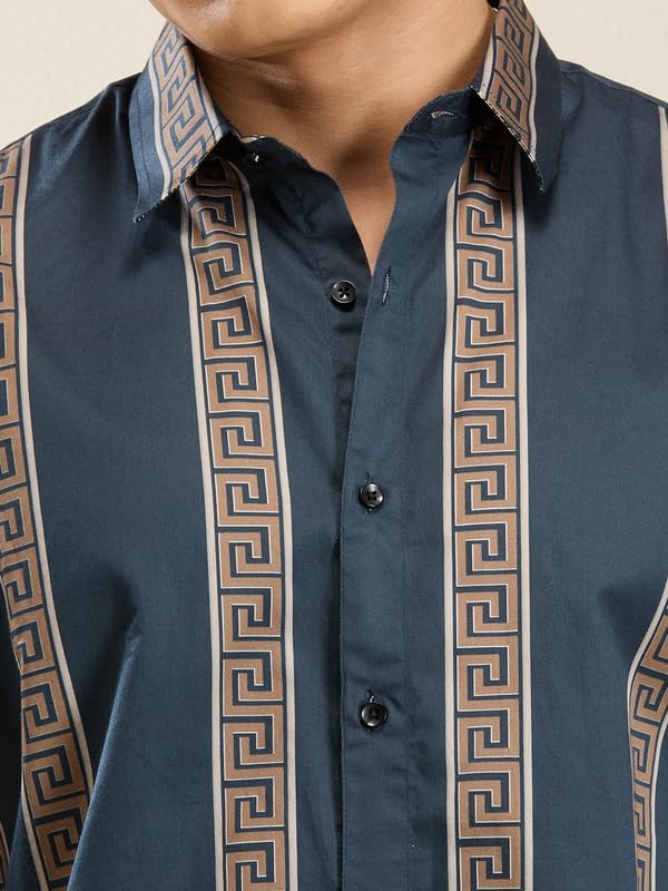 Image of Men's Printed Regular Fit Full Sleeves Cotton Formal Shirt