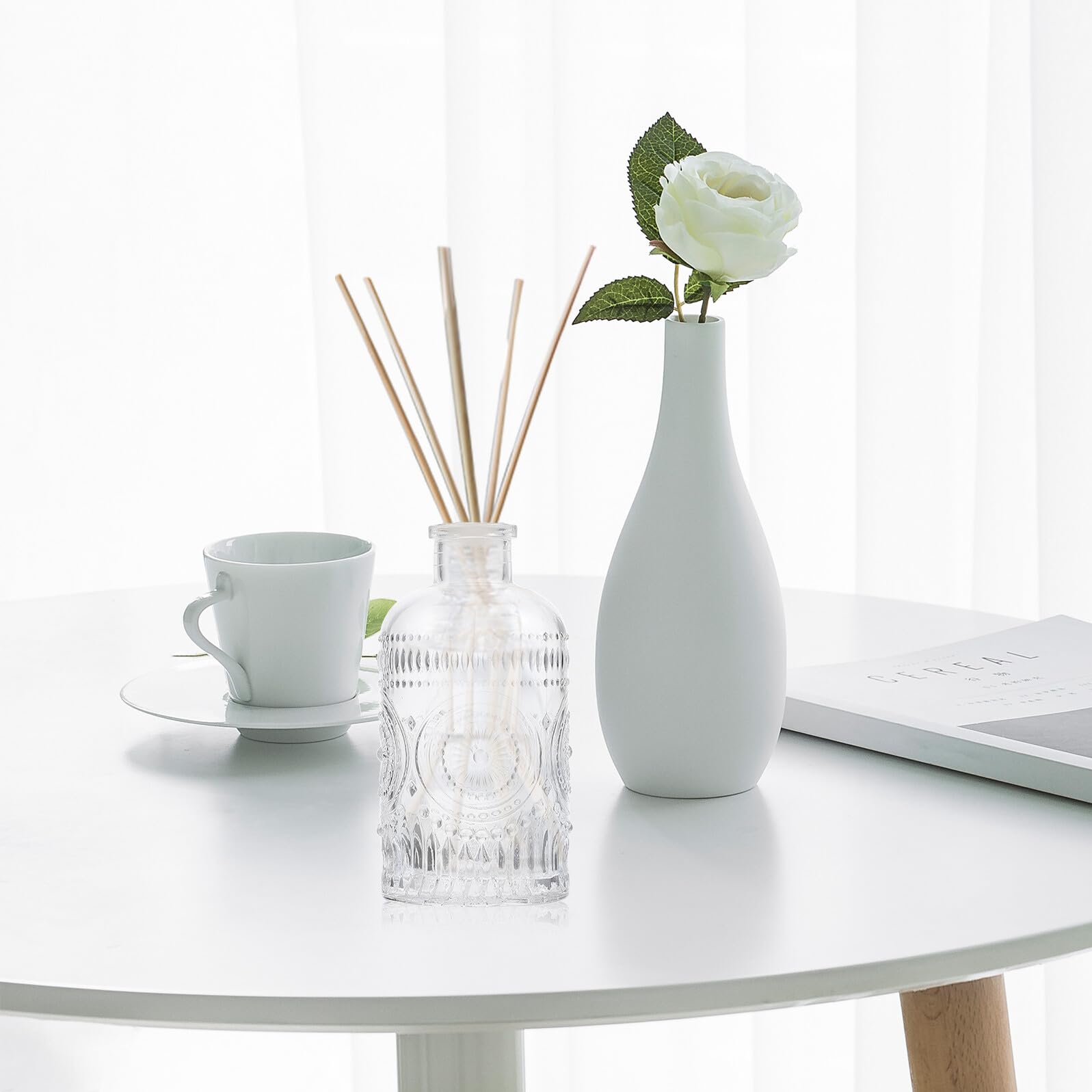 VICASKY 2 Pezzi Bottiglie Diffusore Aroma in Vetro con Incisione retrò Contenitori Ricaricabili per Profumo Stanze Decorazione Elegante per Soggiorno e Bagno