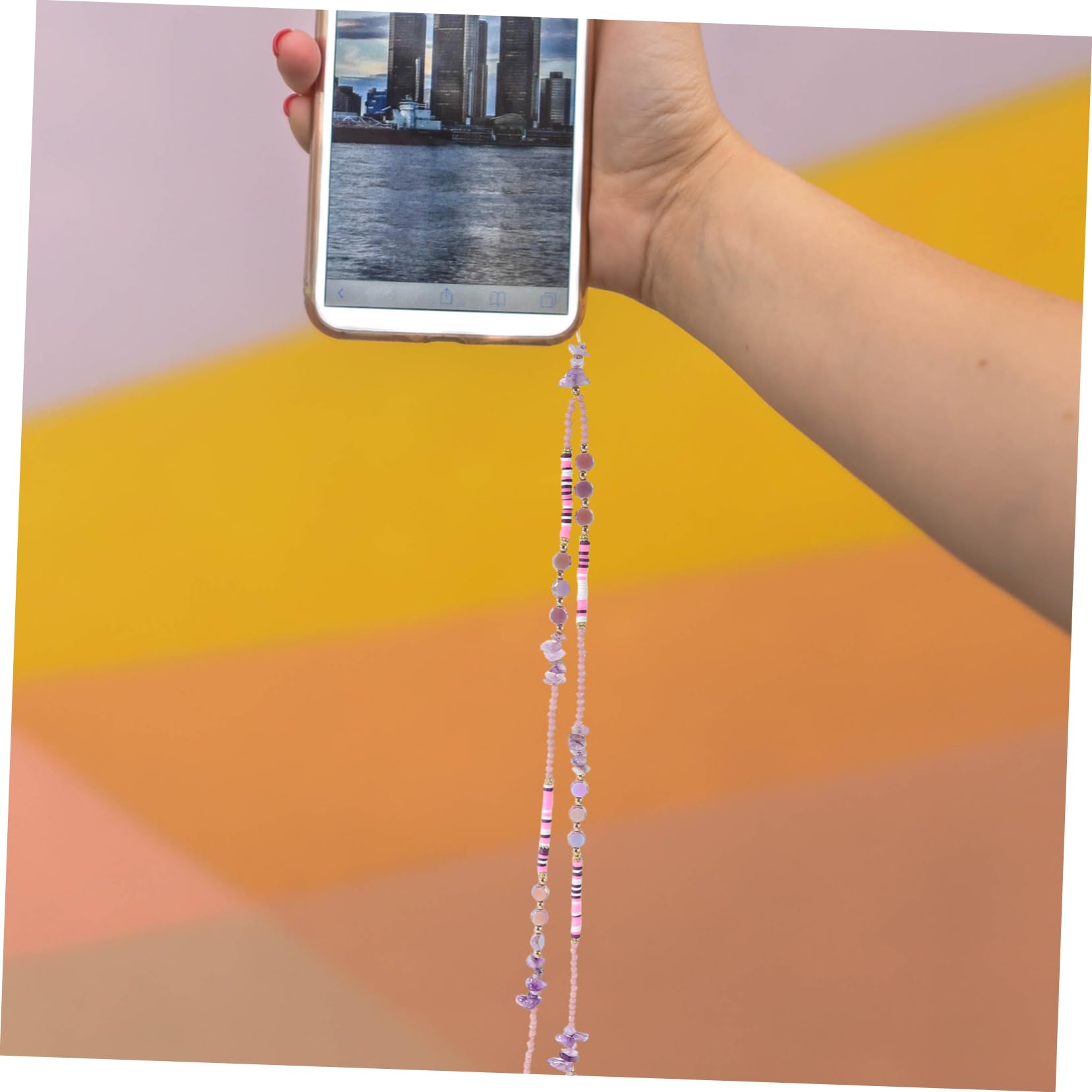 HOMSFOU Cadena De Teléfono Con Cuentas Pulseras De Cuentas Muñequeras Para Mujer Cordón De Muñeca Colgante Cordón Para Colgar La Cámara De Muñeca Largo Púrpura El Plastico