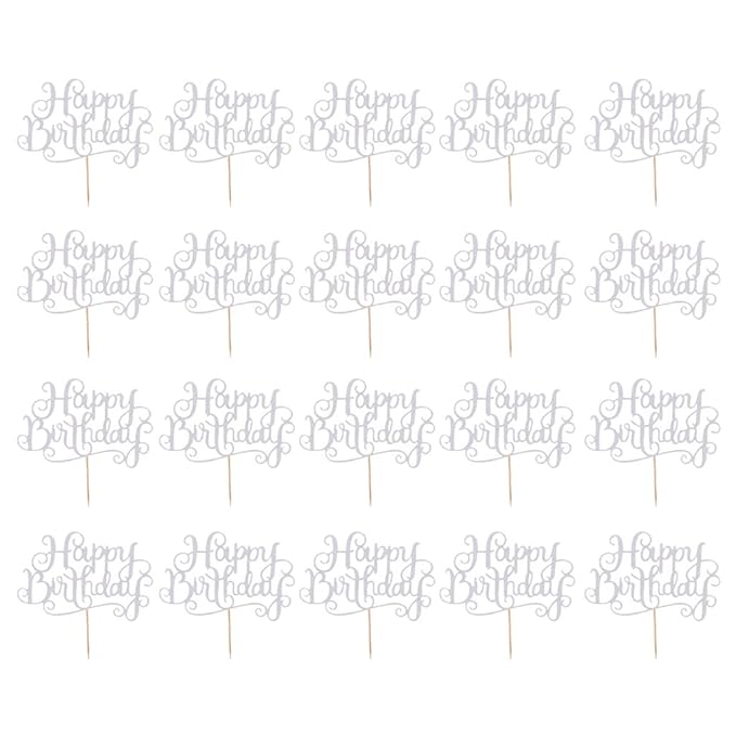 Ashu Supply Pieces of 20 Glitter Happy Birthday Cupcake Topper
