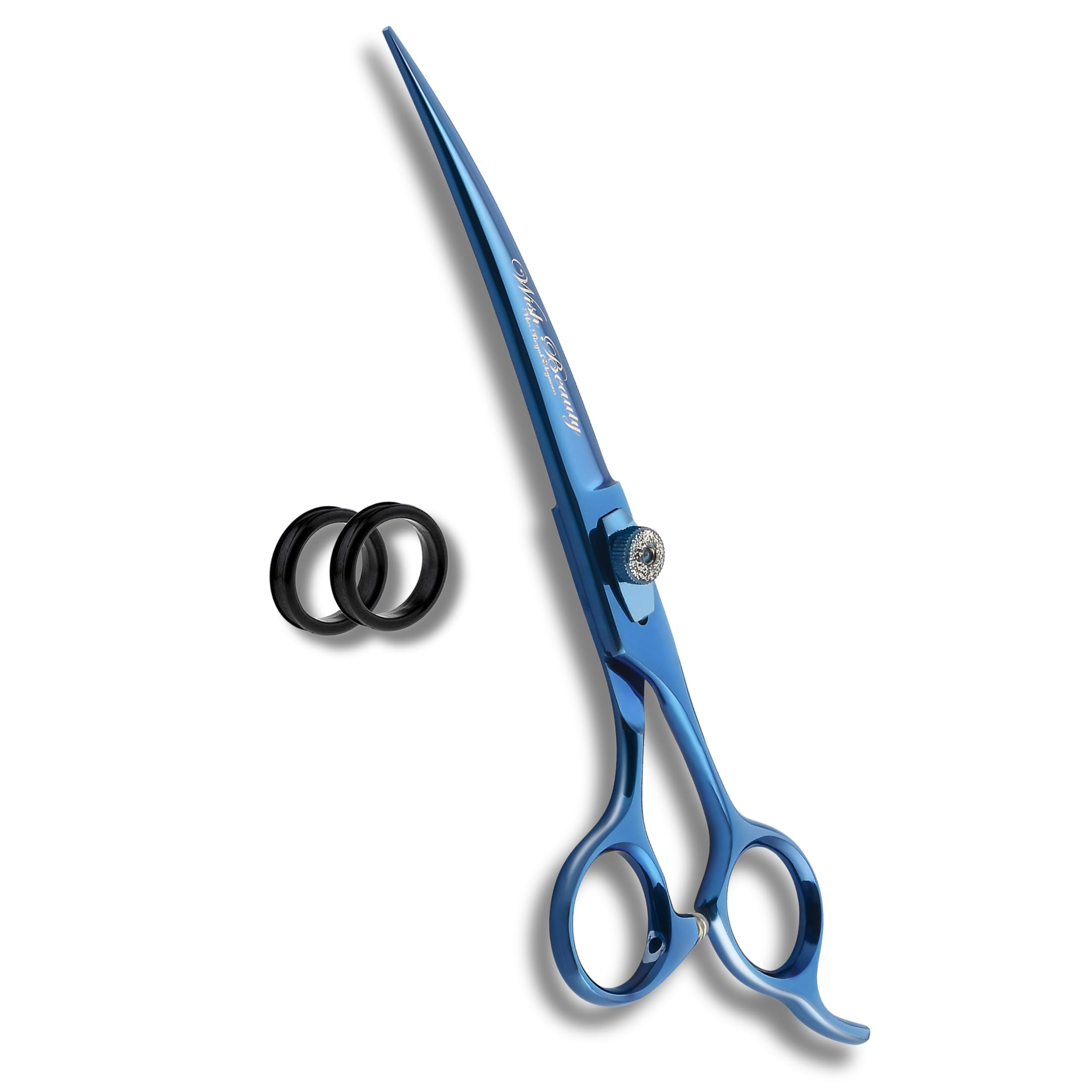 Wishbeauty 7.5-Inch Professional Pet Grooming Scissors – 440C Japanese Steel Shears (Blue, Curved)