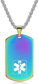 JF.JEWELRY Customize Stainless Steel Medical Alert ID Dog Tag Pendant Necklace for Men and Women, Free Engraving, 20/22/24 Inch Chain