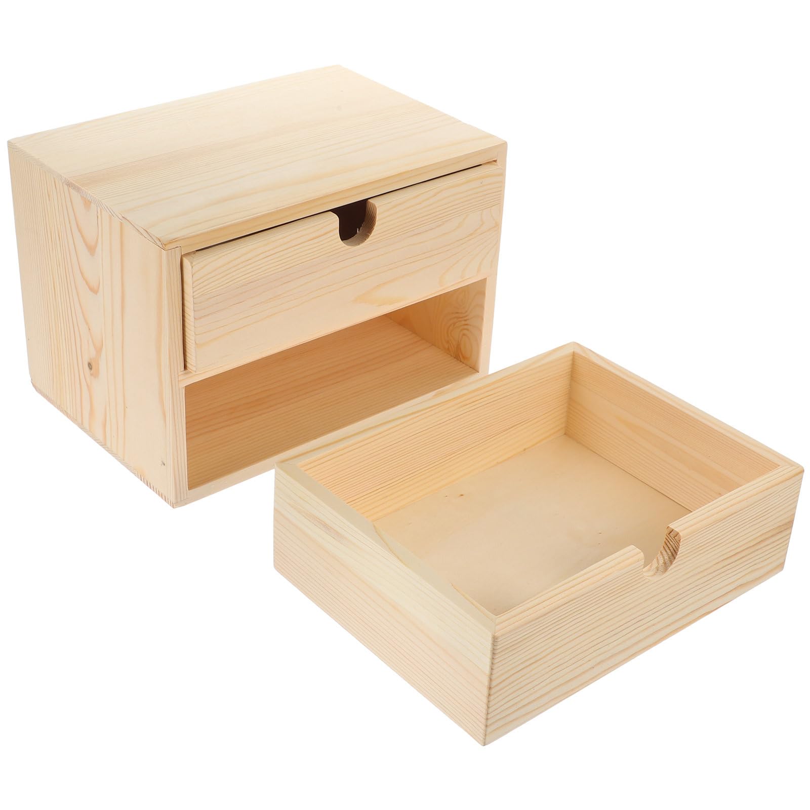 Scatola da Scrivania in Legno con Cassetti, Organizer per Cancelleria e Trucco, Contenitore Compatto Vintage per Ufficio e Casa, Salvaspazio per Piccoli Ambienti
