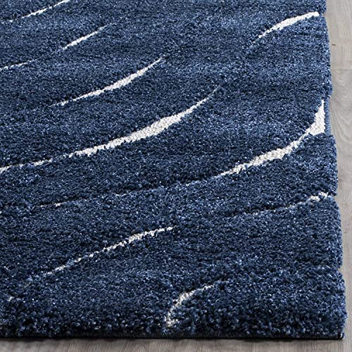 Image of Export Quality Microfiber Hand Woven Shaggy Carpet Collection with 2 inch Pile Height Carpet for Living Room & Bedroom Size 8x8 feet Square coular Blue /White