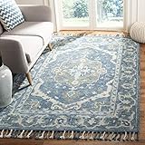 Safavieh Aspen Collection APN230A Handmade Boho Braided Tassel Wool Area Rug, 8' x 10', Dark Blue /...