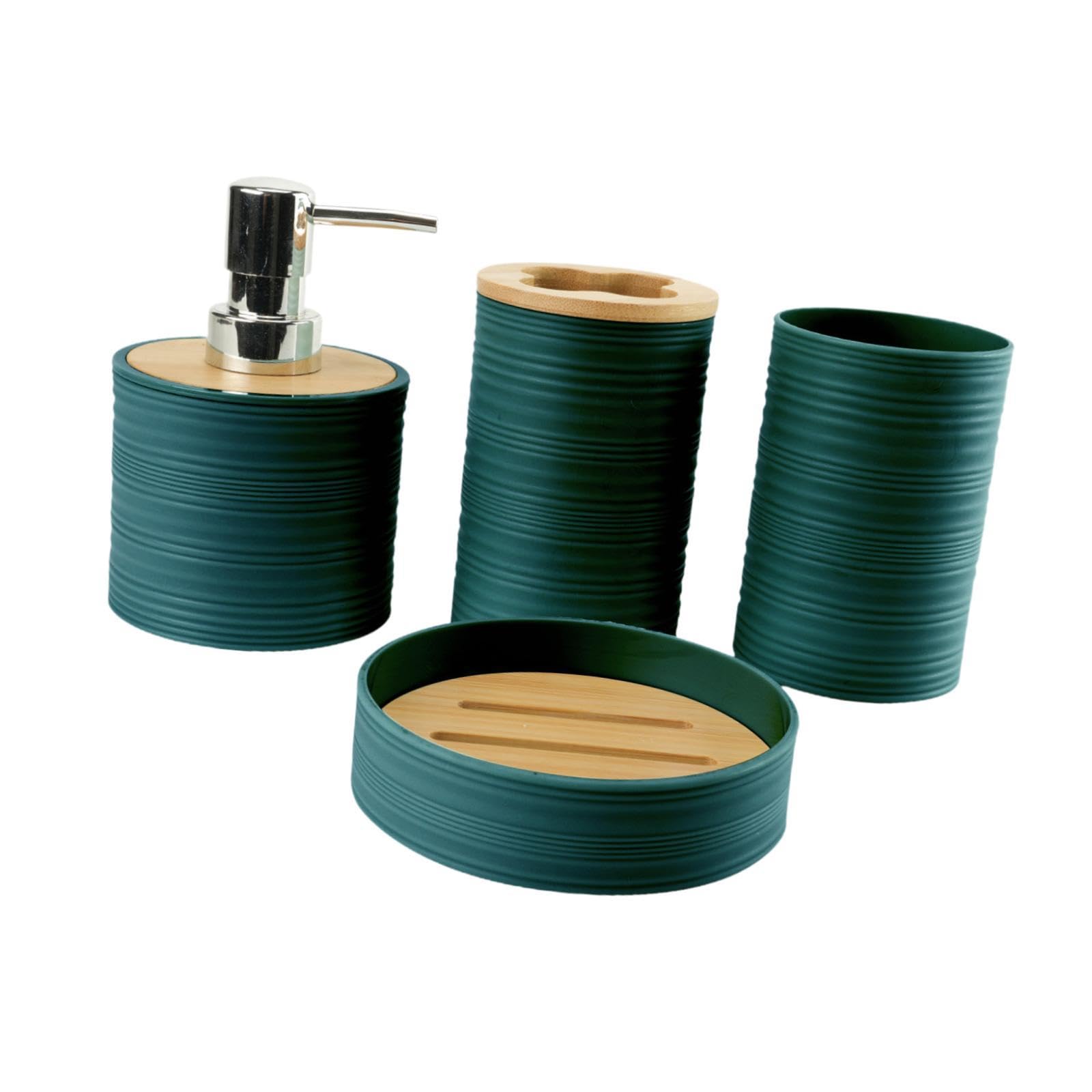perfk 4X Accesorios de baño Soporte para Cepillo de Dientes Decoración de baño Vaso para Enjuague bucal Moderno Accesorio de baño Juego Completo para, Verde Oscuro