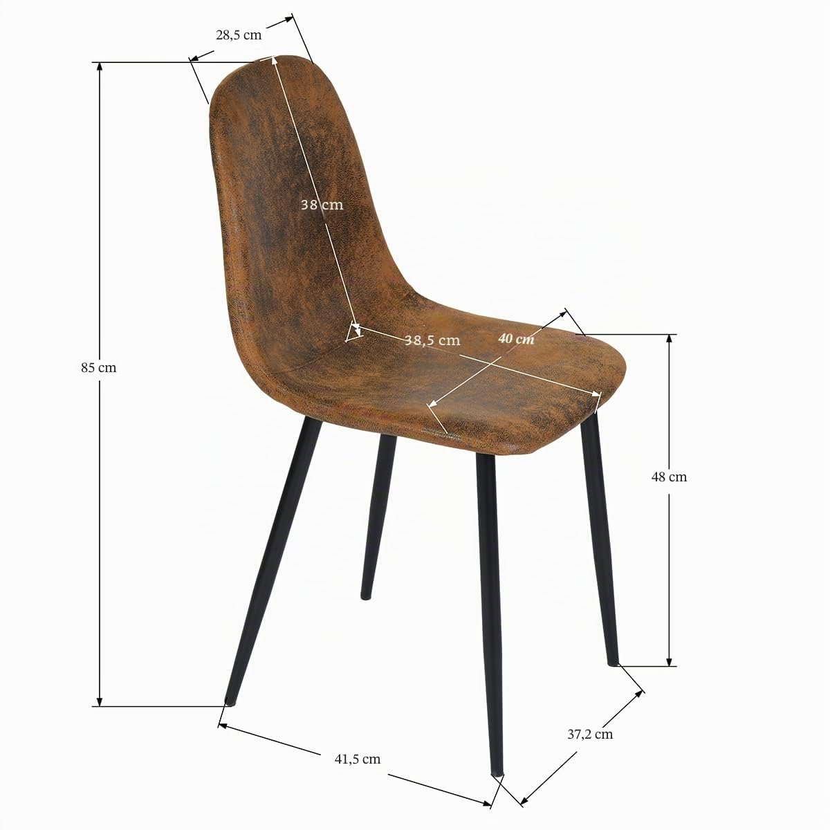 FurnitureR Set von 4 Esszimmerstühlen Faux Wildleder skandinavische Vintage Küchenstühle für Esszimmer, schwarzes Bein, braun