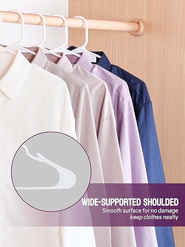 Miniatura 6 de Pretigo Perchas de plástico para ropa, paquete de 50 perchas de ropa para adultos, perchas blancas de plástico con muescas, perchas para ropa