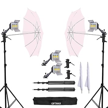 GIFTMAX B4 Led Continuous Light Kit with B4 Led Light + 9ft Stand + Umbrella + Clamp + Kit Carry Bag for Photo and Videography, Studio 150 watt (Pack of 2)