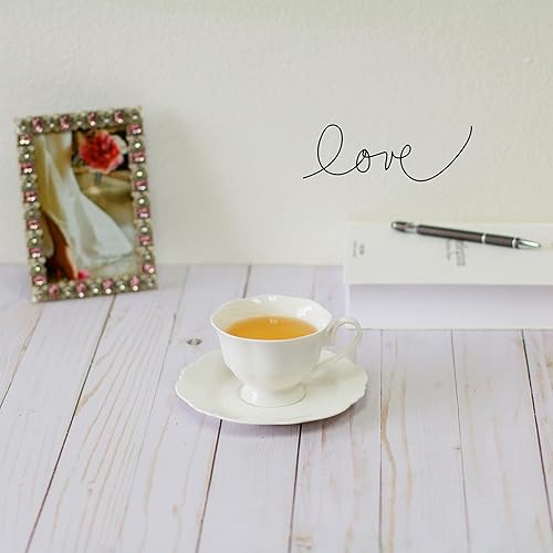 Miniatura 6 de PULCHRITUDIE Fine China - Juego de tazas de té y platillo de café blanco, juego de cuatro