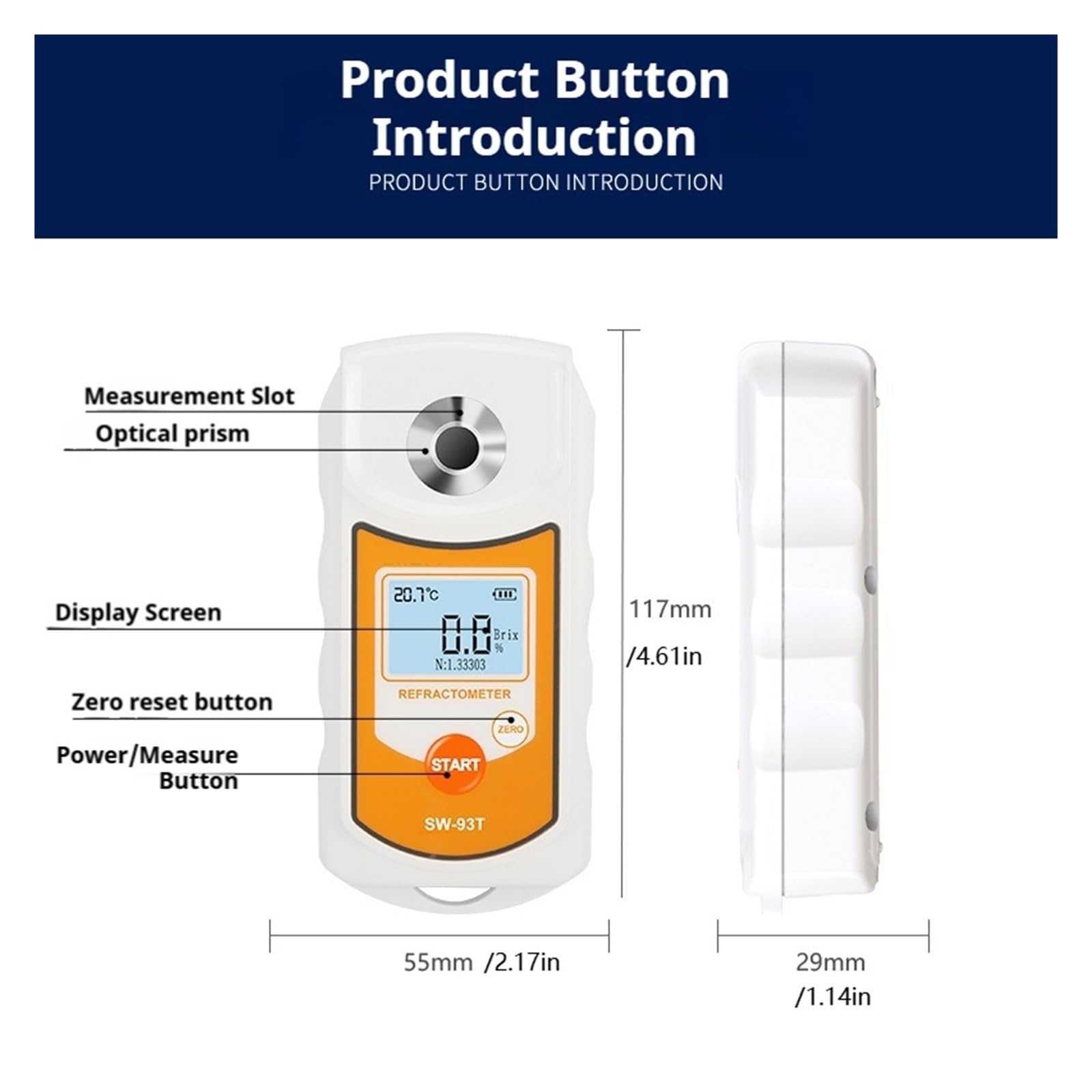 Rifrattometro digitale LCD, misuratore Brix, strumento di misurazione del contenuto di zucchero ATC for succhi di frutta, saccarometro 0-93% Risposta rapida