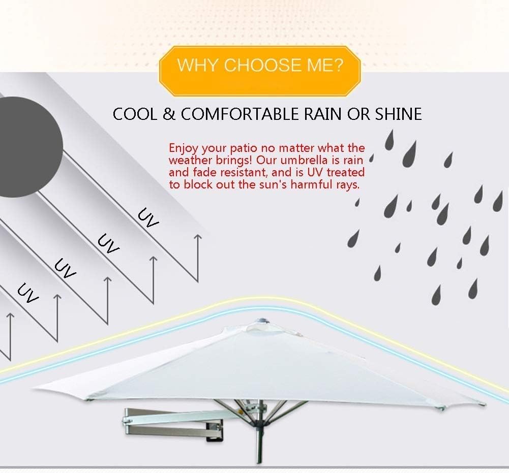 Parasols Wall-Mounted Aluminium Patio Umbrella - Outdoor Garden Balcony Tilting Sunshade Umbrella, 7ft / 220cm (Color : Wine Red)