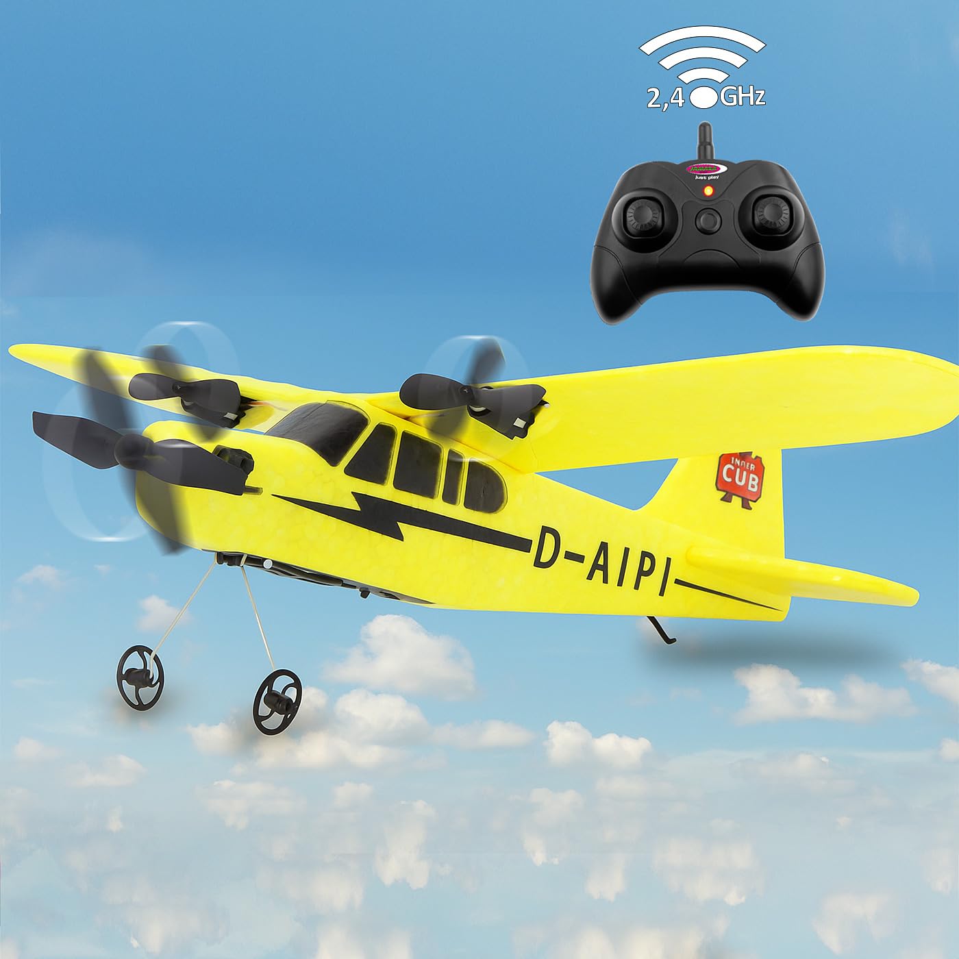JAMARA 410191 Piper J3-CUB Aereo 2,4 GHz Gyro 2CH – 2,4 GHz Funzionamento Multiplayer, Microschiuma Flessibile, Adatto per Principianti