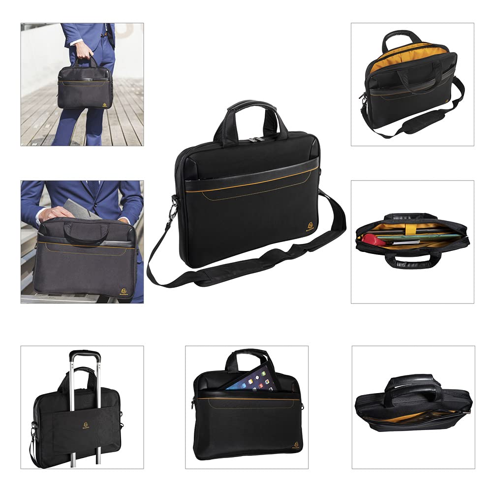Exacompta 17434E Premium Laptop-Umhängetasche Exactive mit vielen Innentaschen wasserabweisend, passend für Laptops bis zu 15,6 ideal für Schule, Uni und Arbeit, schwarz