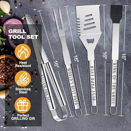 Papa Gifts from Grandkids, Gifts for Papa Christmas, Grilling Accessories, Heavy Duty Stainless Steel Grill Set BBQ Grill Tools for Outdoor Grill with Aluminum Case, Camping Grill Utensils Set - Image 6