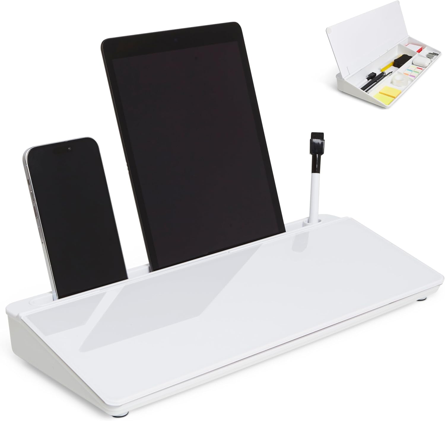 GAROOD Desktop Whiteboard with Storage Desk White Board Desk Board Glass White Board with Stand Home Office Organizer Phone Holder 15.8X7X2 inches