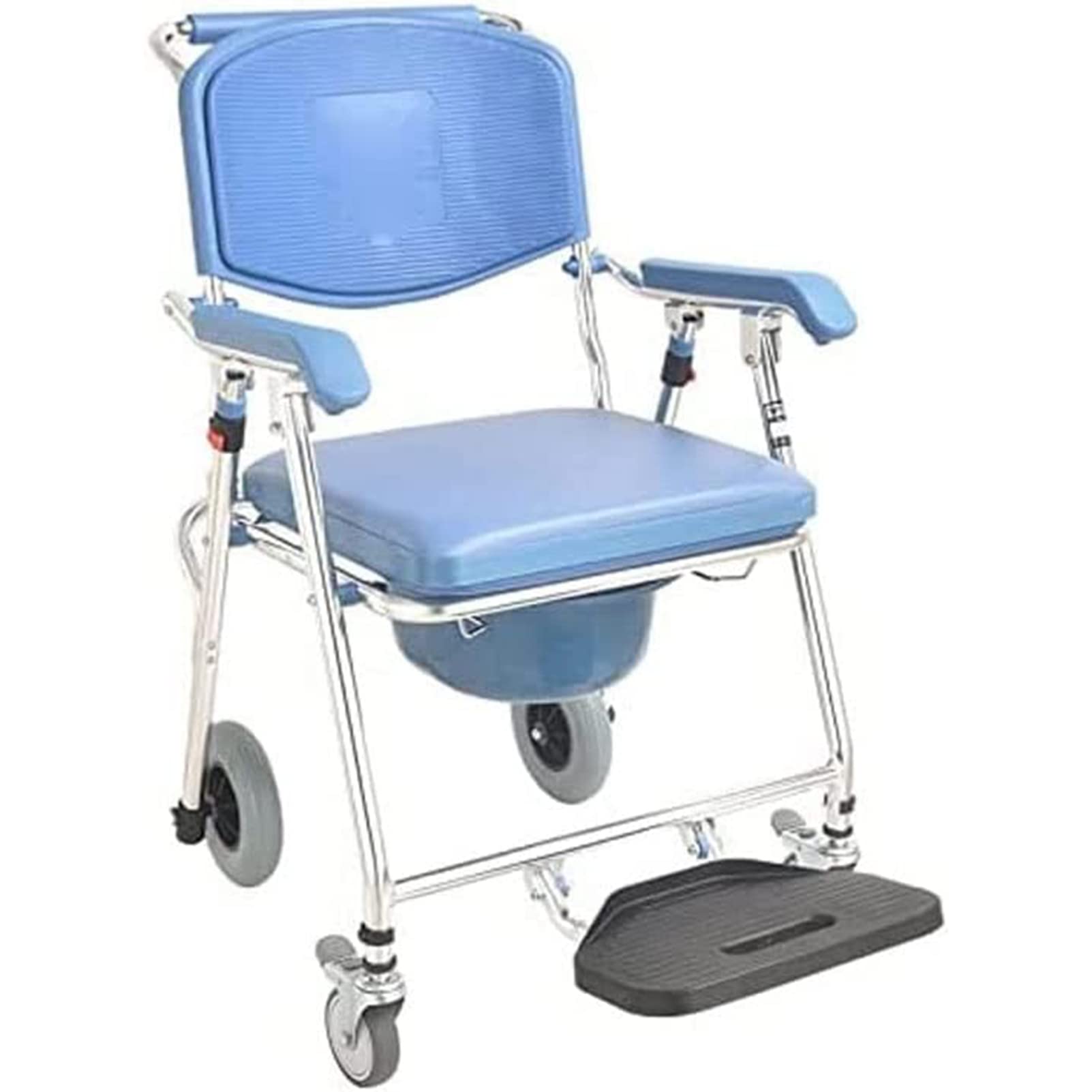 Gthtuhfd B Foldable Commode Chair Edside Wheelchair, Anti-Slip Shower Rolling Mobile Toilet Transport Chair With Footrest And 4 Wheels, For Elderly, Pregnant Woman & Disabled