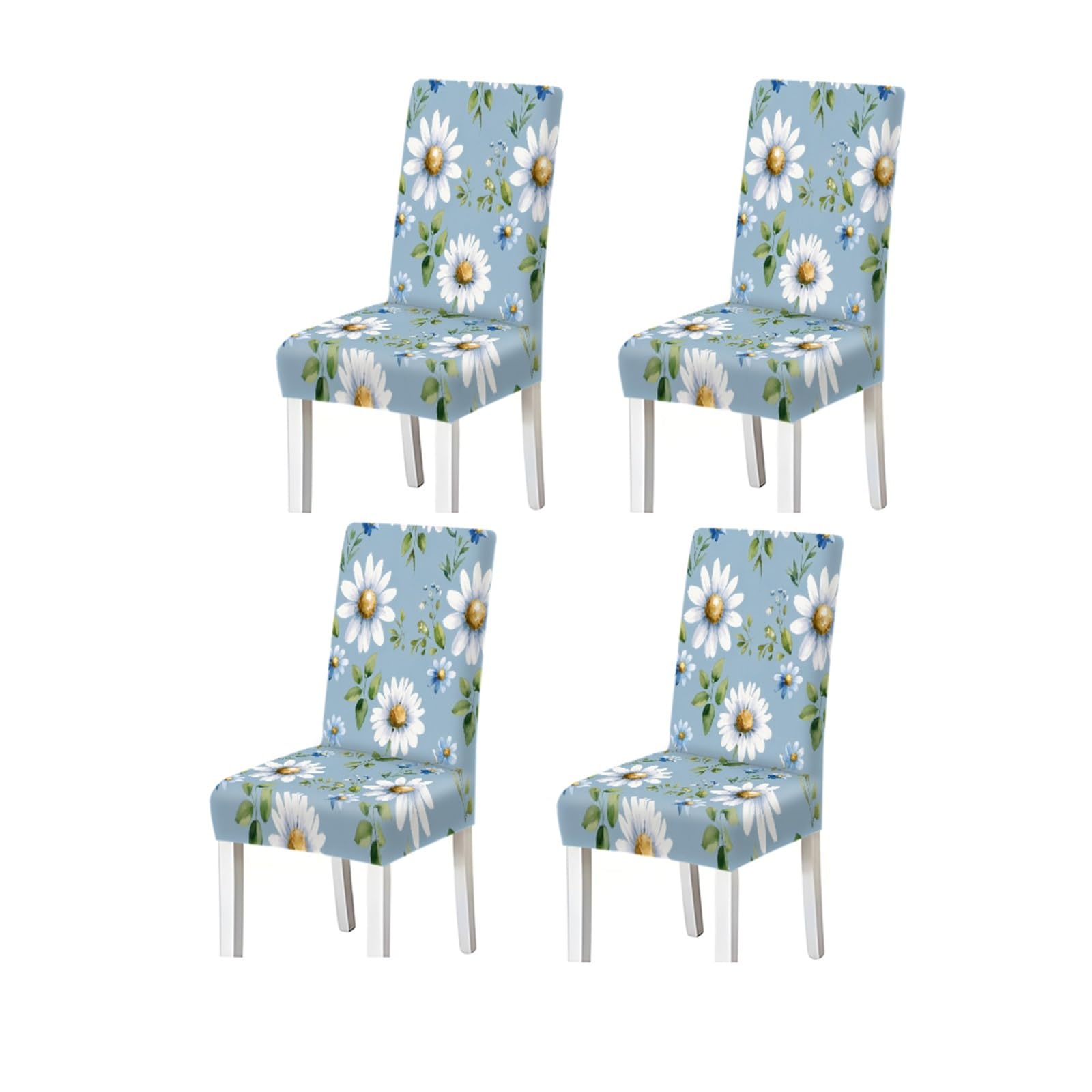 KXUAUV Watercolor Daisy Floral Light Blue Pattern Print Dining Chair Covers Set Of 2/4/6, Stretch Slipcovers For Kitchen Dining Room Seat Protectors for Restaurant Hotel Party(4PCSChair cover)