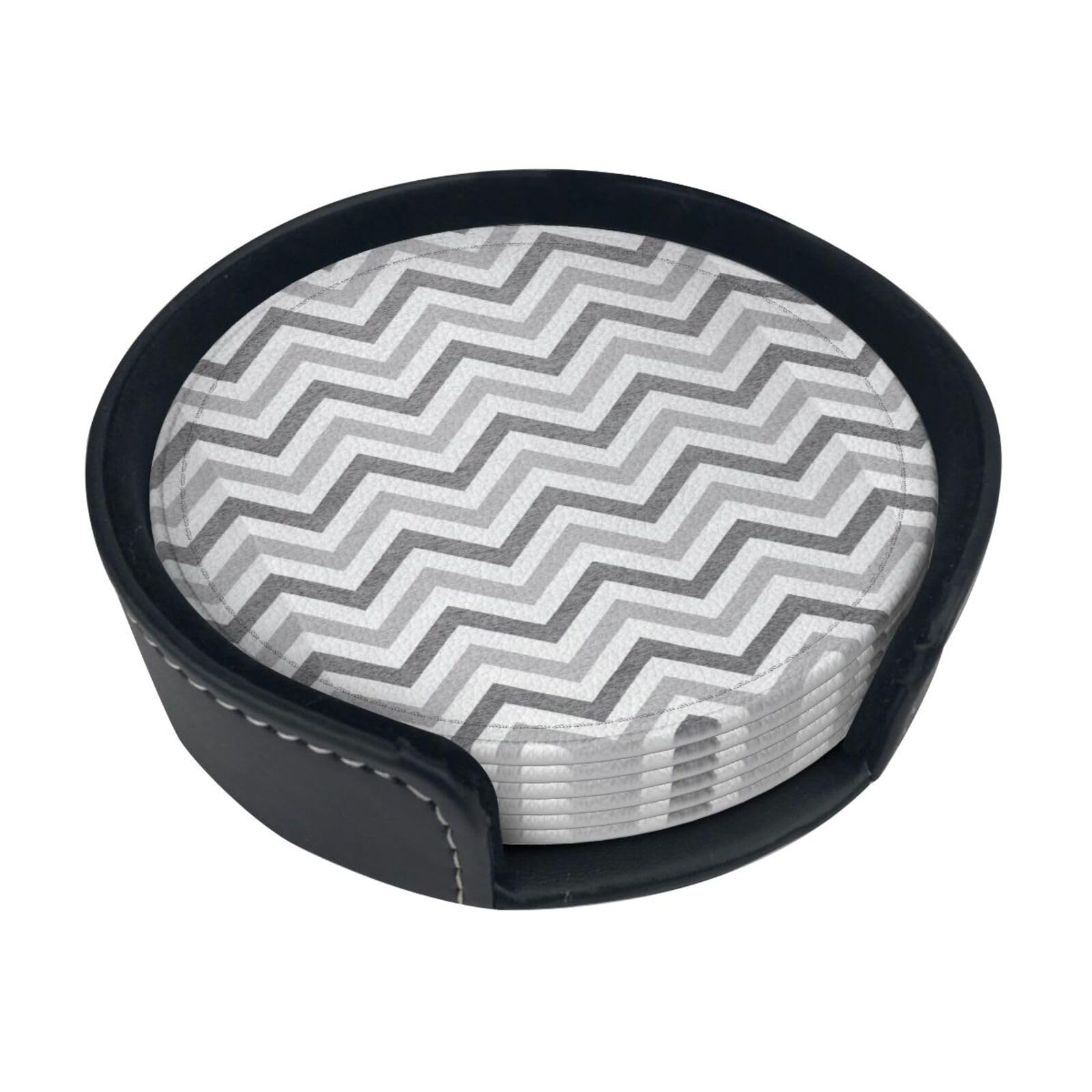 Gray Stripe Print Round Coasters Set Of 6,Coaster For Tabletop Protection Home Bar Decor