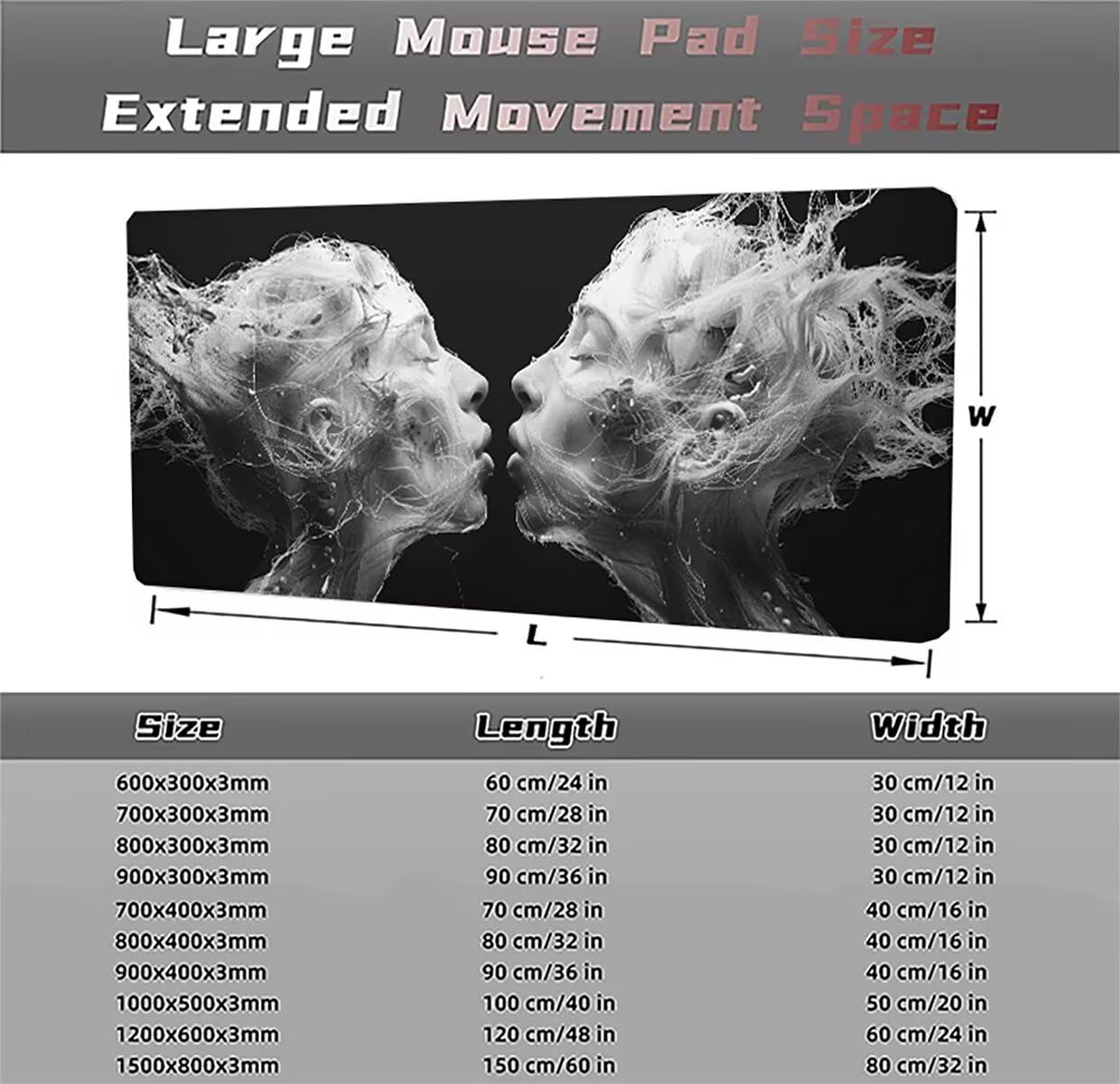 Tappetino per Mouse Gaming XXL 1200x600x3mm– Ufficio Mousepad Grande – Migliora la Velocità e la Precisione Tenuta Stabile Sottomano per Ufficio e Casa Accessori Scrivania Astratto PjY8231 N-U