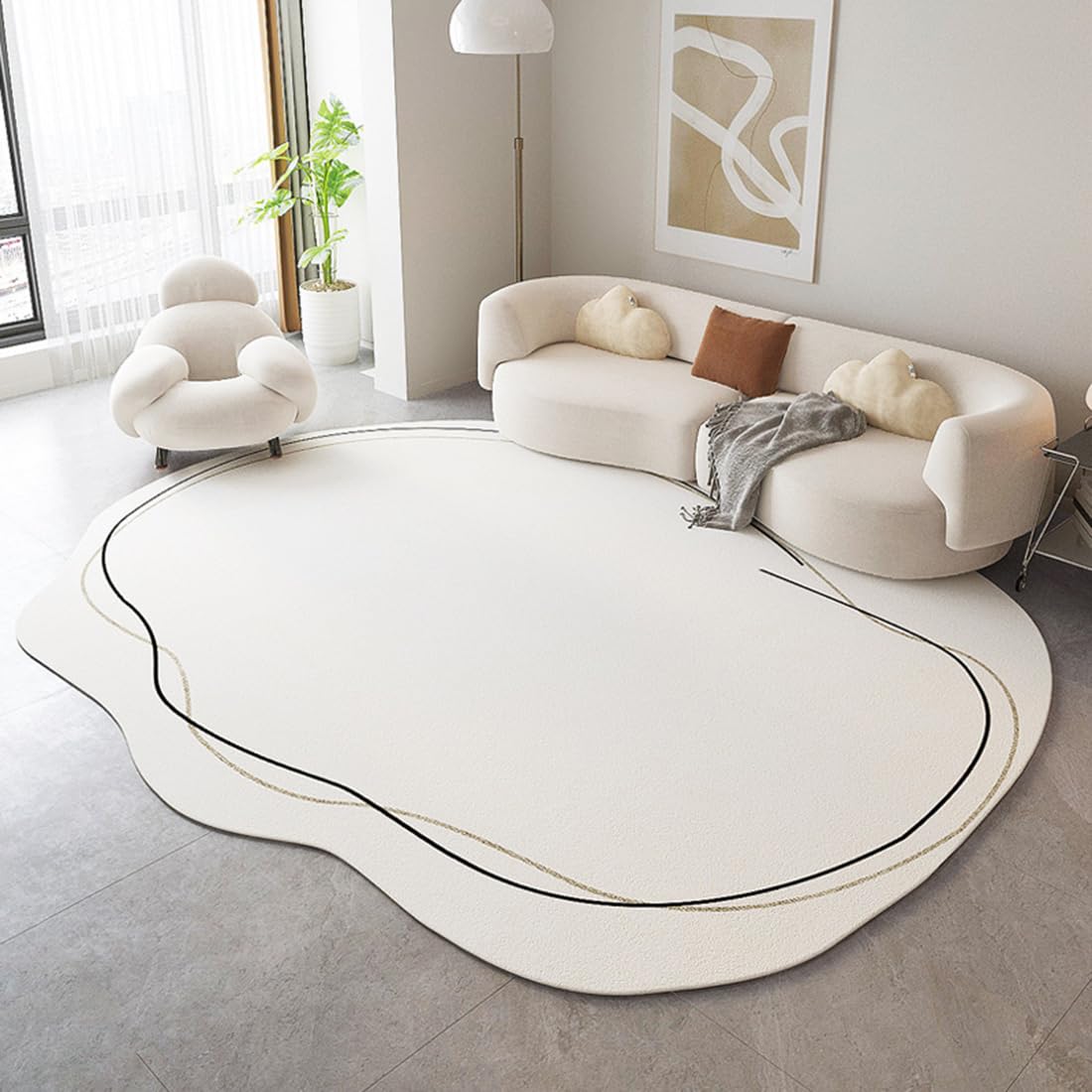 Black White Boho Shag Irregular Shaped Modern Rug for Living Room Bedroom Diningroom Ombre Texture Washable Area Rug Office Kitchen Hallway Faux Wool