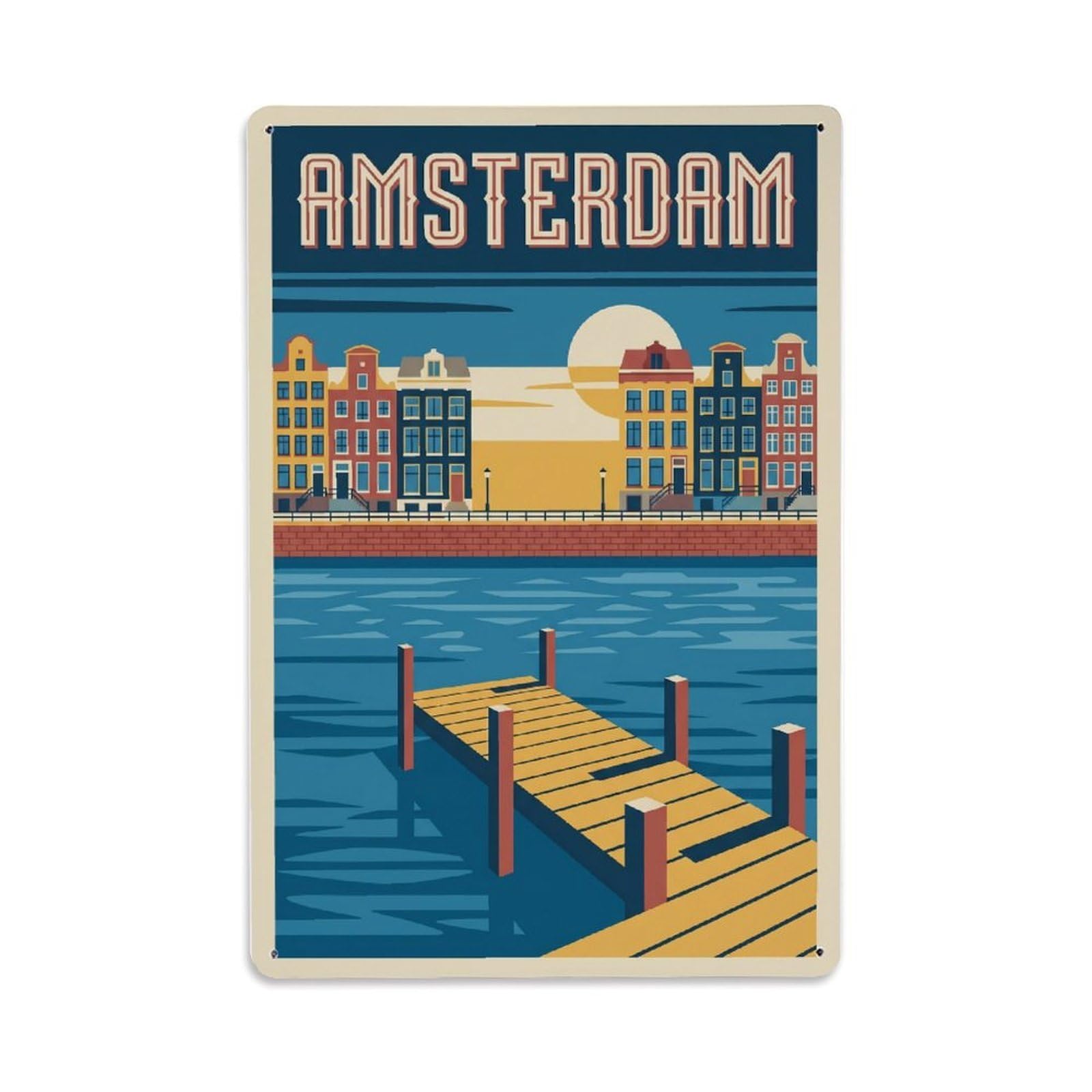 Vintage Travel Pier Netherlands Waterfront（1） Metal Tin Sign Plaque Wall Decor for Cafe, Club Bar, Office, Home Garden Metal Poster 8x12Inch