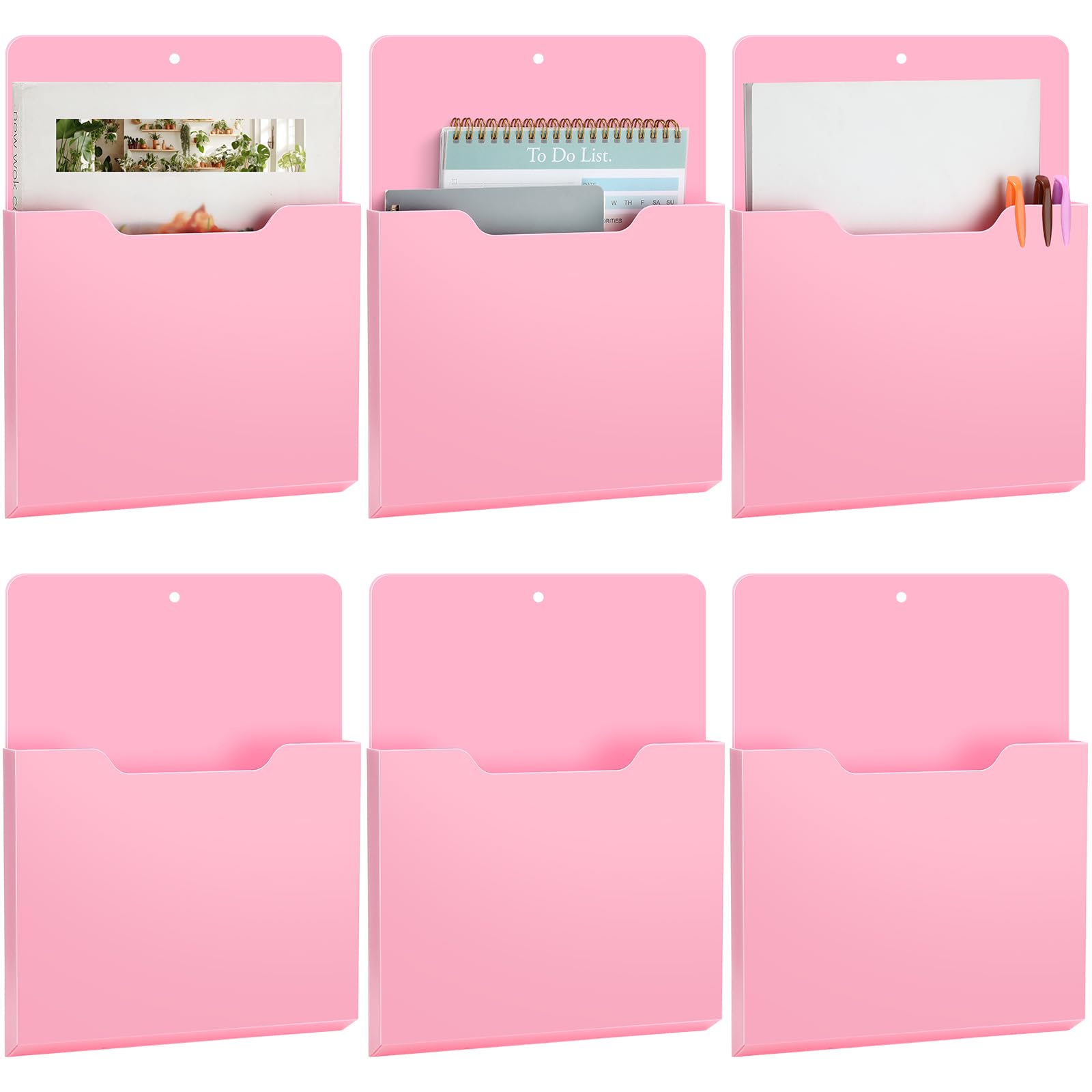 Porte-documents magnétique Epakh rose en lot de 6 pour tableau blanc et bureau
