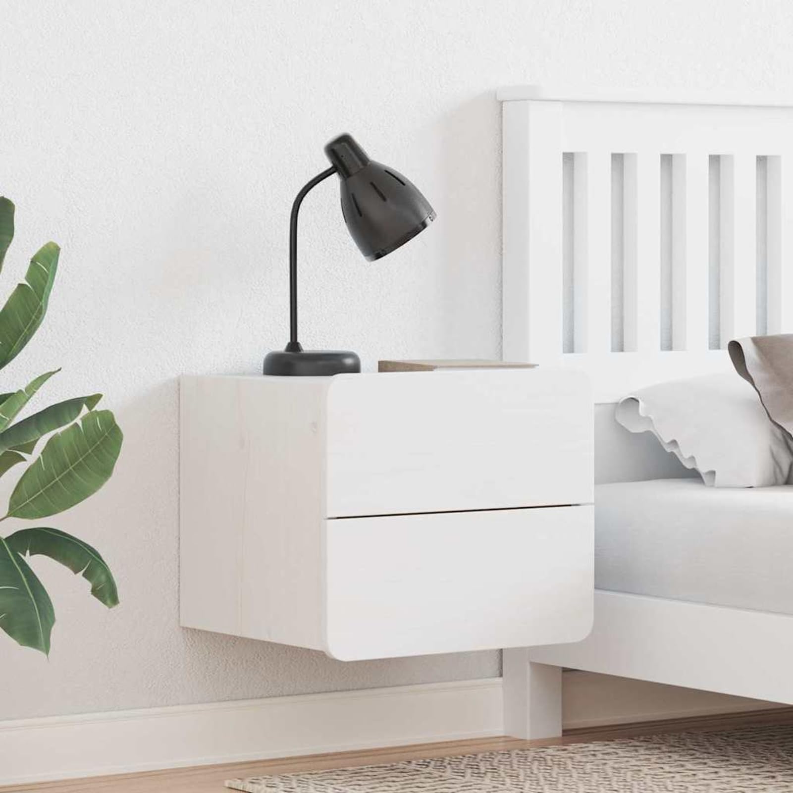 Wandnachttisch Weiß 39x33x33 cm Kiefermassivholz mit 2 Schubladen | Massivholz Kiefer – robust & natürliche Optik，Wandmontage spart Platz，leichte Pflege mit feuchtem Tuch