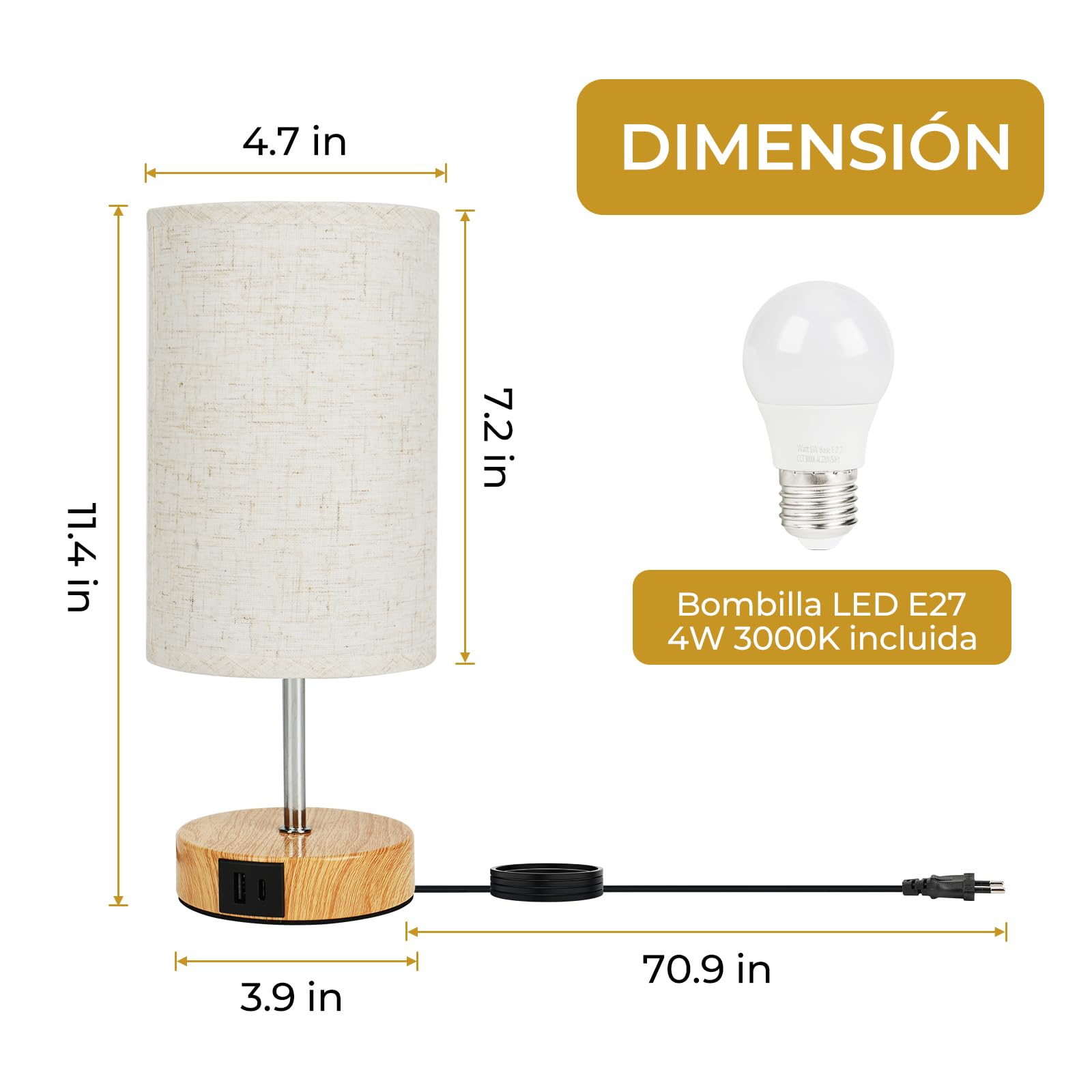 Suright 2 Piezas Lámparas de Mesita de Noche Táctil Regulable, Lámpara de Noche con Puertos de Carga USB A+C, Lámpara de Mesa Pequeña para Dormitorio Salón (Bombilla Incluida)