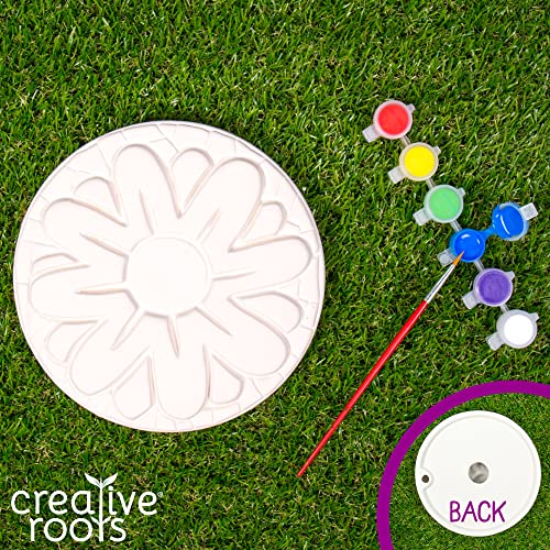 Image of Creative Roots Mosaic Flower Garden Stepping Stone Kit, Includes 7-Inch Ceramic Stone & 6 Vibrant Paints, DIY Stepping Stone Kit for Kids Ages 6+