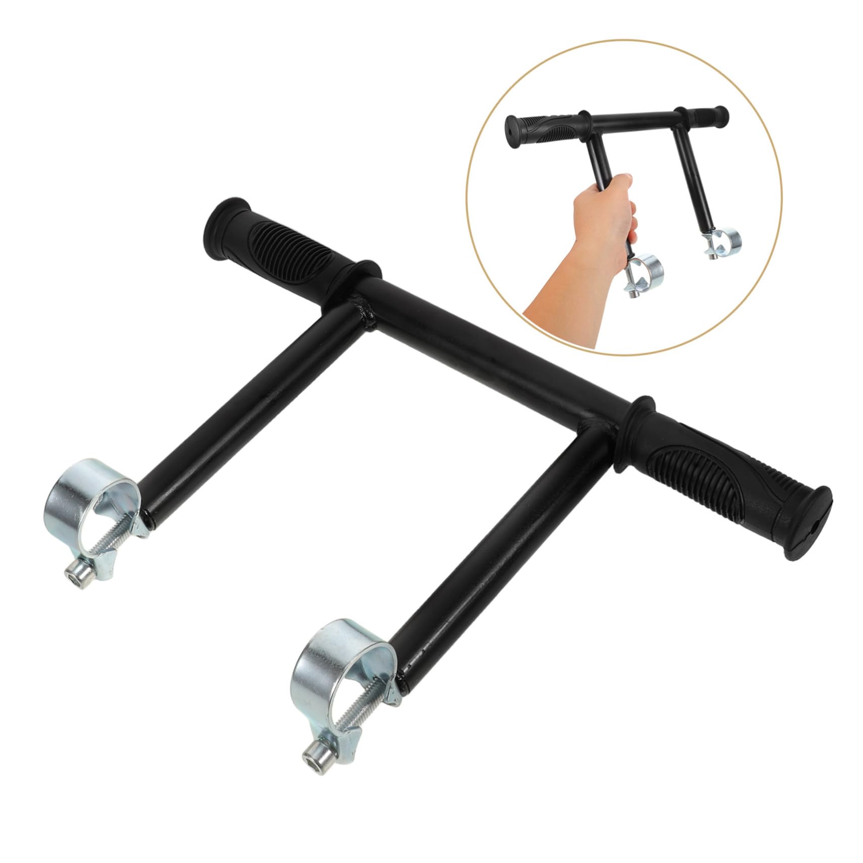 Mipcase Maniglia di Estensione per Passeggino Nero, Acciaio Inox e Plastica | Clip 32mm, Interasse Vite 14mm, Installazione Facile, Presa Ergonomica, Compatibile Uscite e Shopping