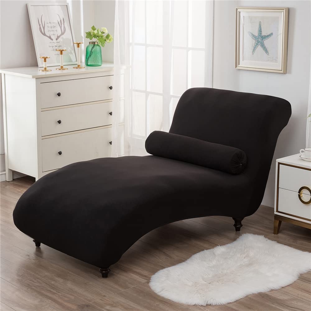 Surwin Black Armless Chaise Lounge Cover, Stretch Chaise Chair Covers Soft Modern Printing For Indoor Living Room Bedroom Lounge Sofa Slipcovers (1Pc,)