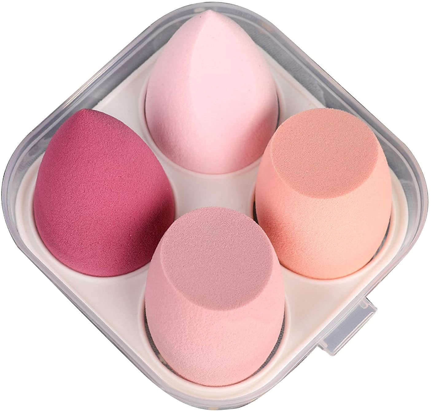 SOLDOUT™ 4 PCS Makeup Sponge Powder Puff Dry & Wet Combined Beauty Cosmetic Ball Foundation Powder Puff Bevel Cut Make Up Sponge Tools With Box (Pack of 4)