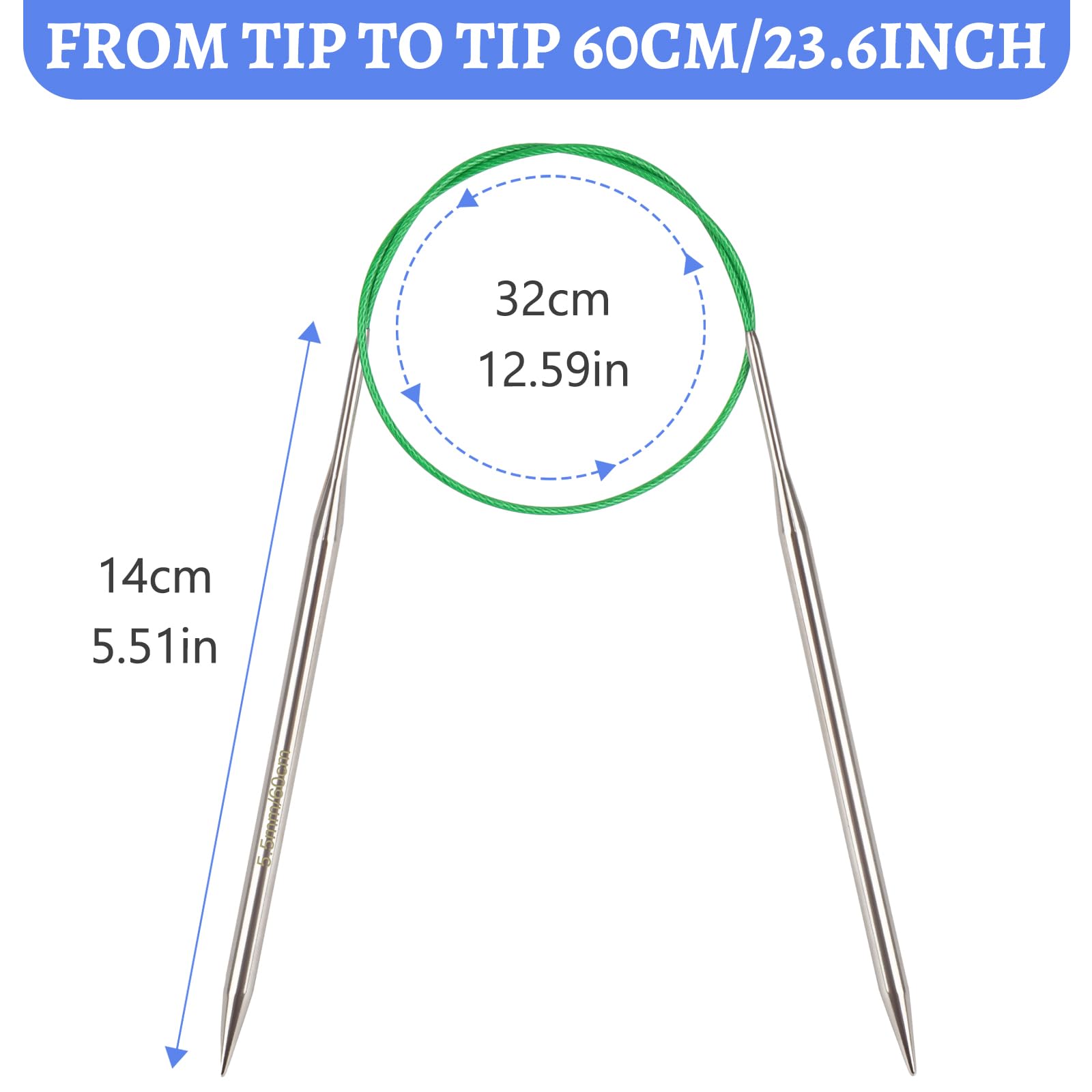 Reessy 5.5 mm Circular Knitting Needles 60 cm Long, Stainless Steel Round Knitting Needle with Flexible Cable - Image 4