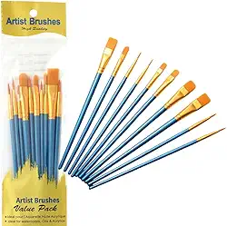 Kit com 10 Pincéis Artísticos para Pintura Cerdas Macias e Resistentes para Aquarela Óleo Guache Acrílica (Azul)