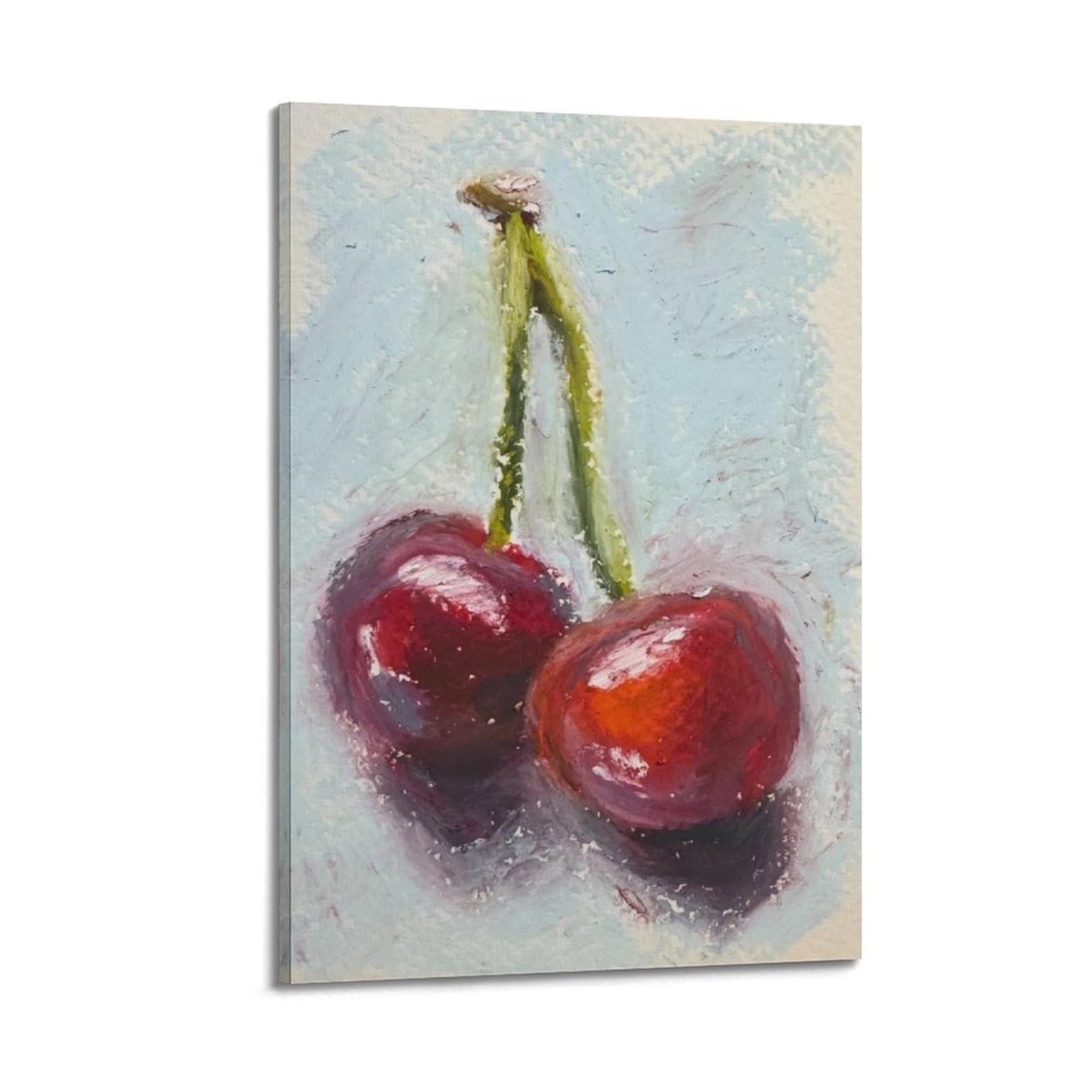 Impression sur toile cerises au pastel texturé avec cadre de qualité - 6