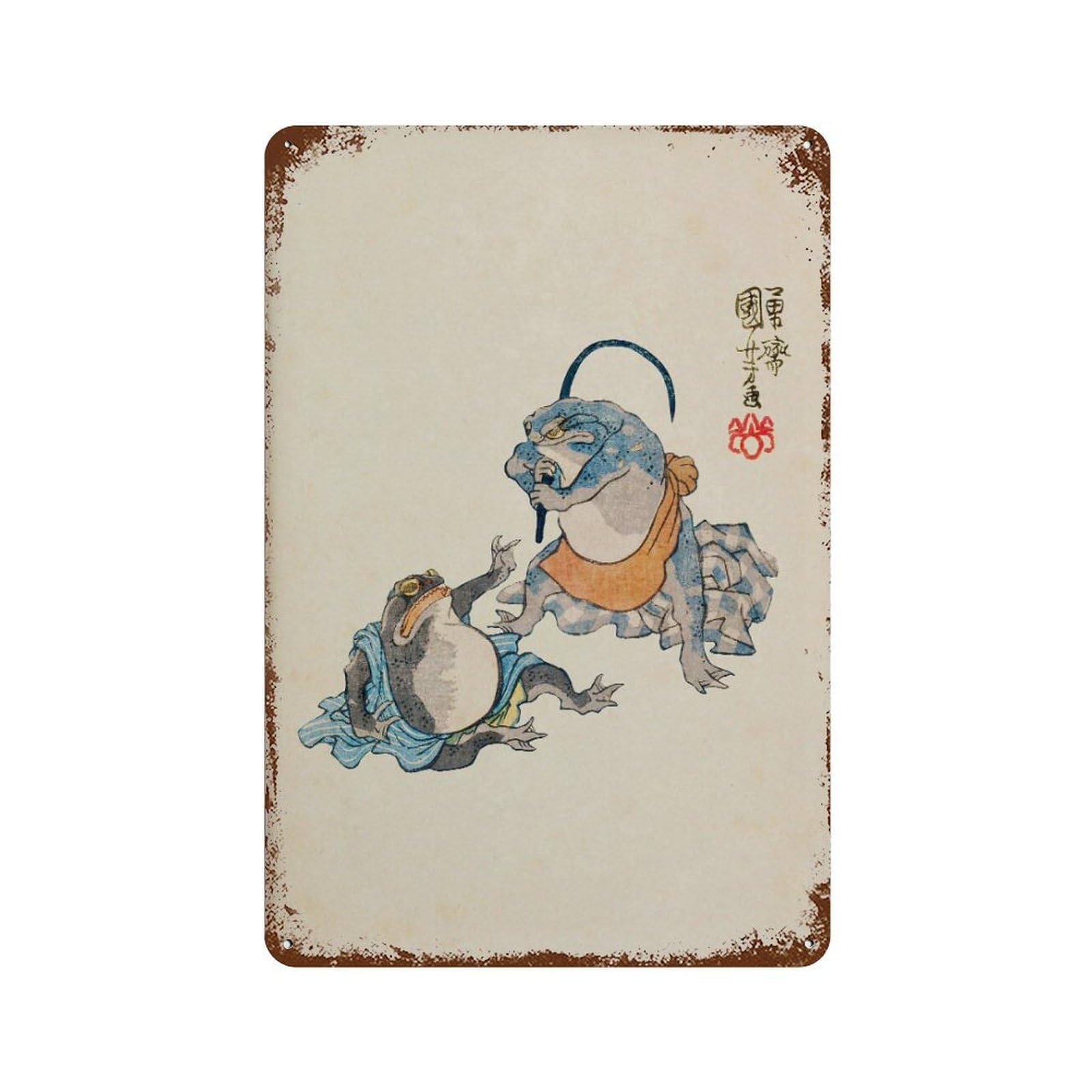 xiaoxiaoshen Vintage Japanese Frog Wabi Sabi Asian Wall Decor Art Metal Tin Poster Modern Home Decor Art Home Bar Shop Decorations Vintage Sign 30x20cm