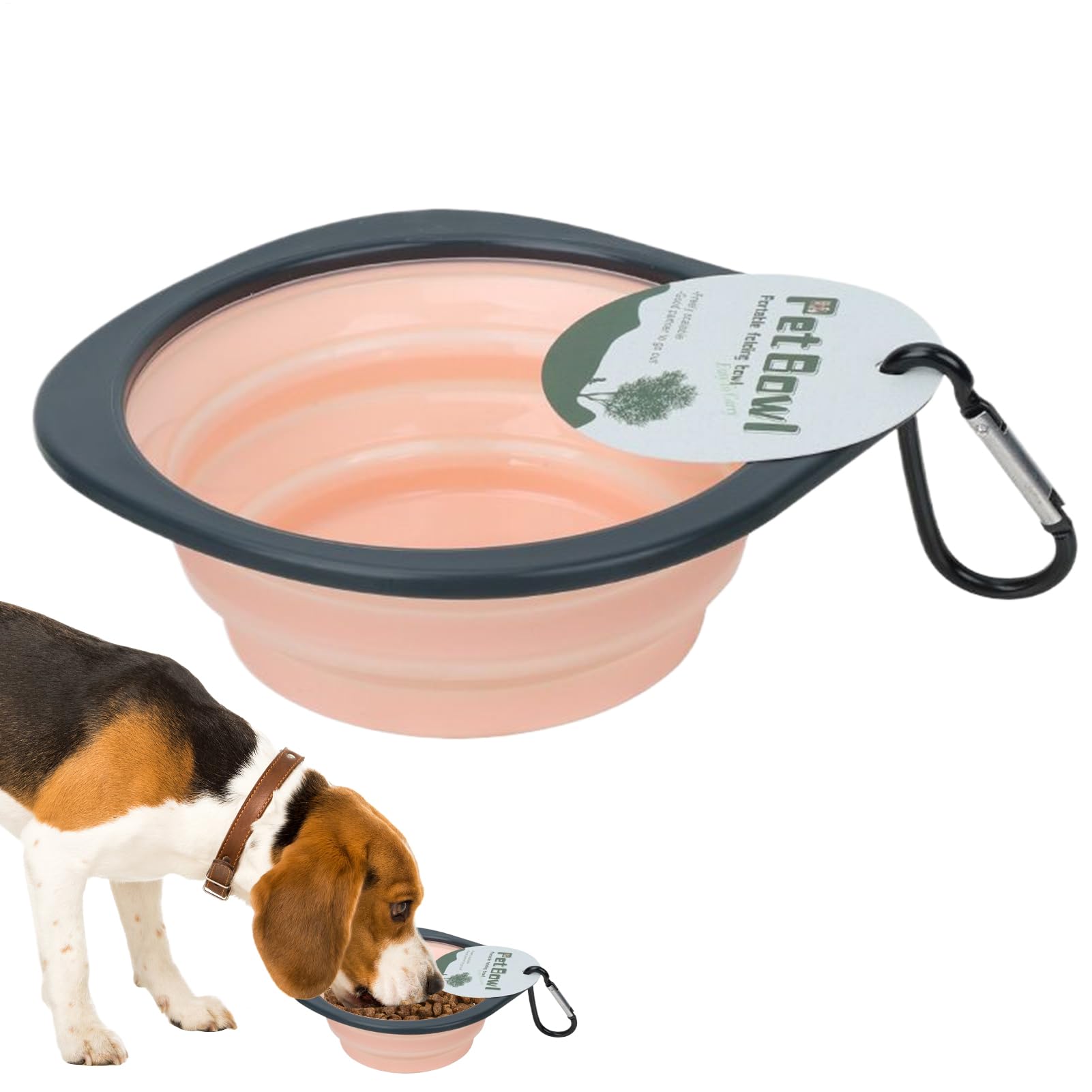 Foldable Dog Bowl, Portable Water Bowl Folding Dish, Food Container Feeder with Carabiner Clip, Travel-Friendly Pet Watering Dish for Outdoor Hiking, Walking, Camping Use, 15.7x14x1.1cm Blue Pink