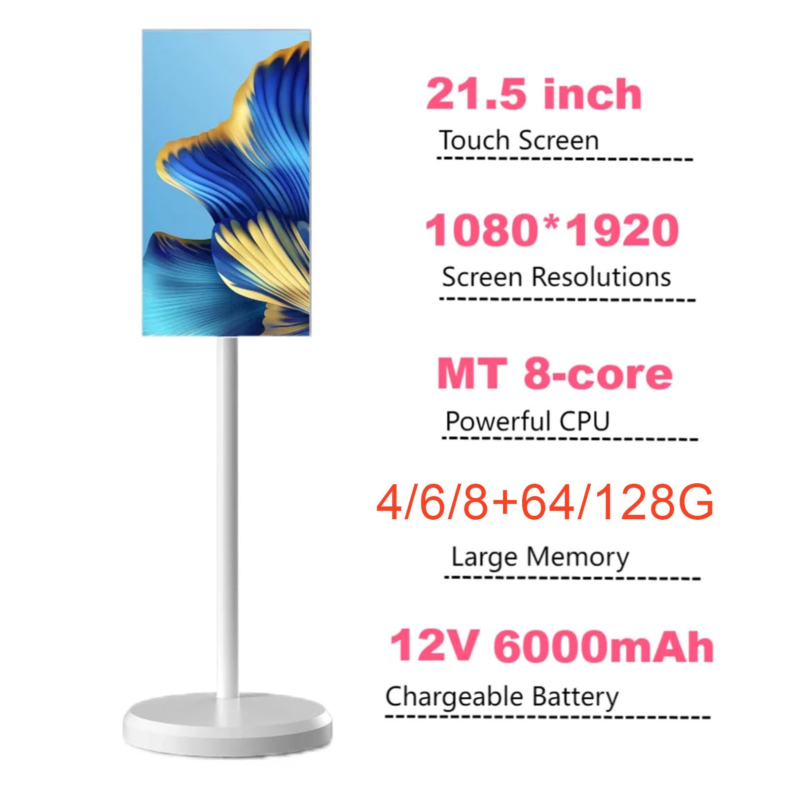 Téléviseur intelligent portable 32 pouces sur roulettes 32in-8+256G-white